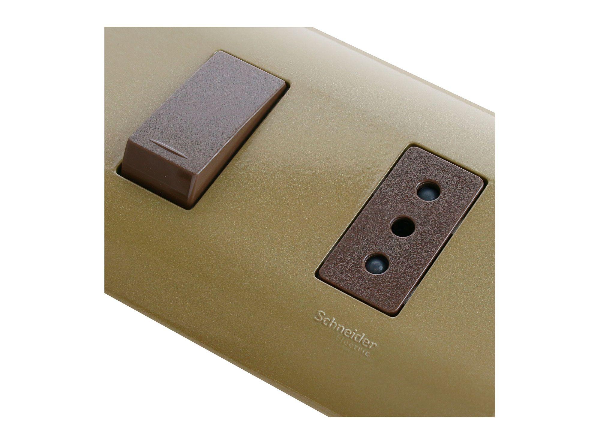 Placa armada interruptor 9/12 + tomacorriente 10A Génesis dorado Schneider-3