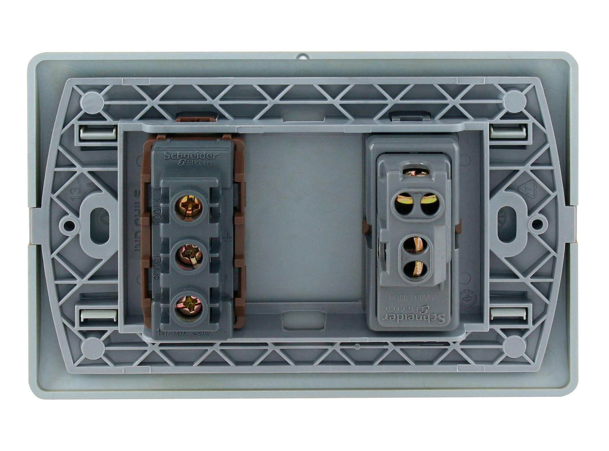Placa armada interruptor 9/12 + tomacorriente 10A Génesis dorado Schneider-2