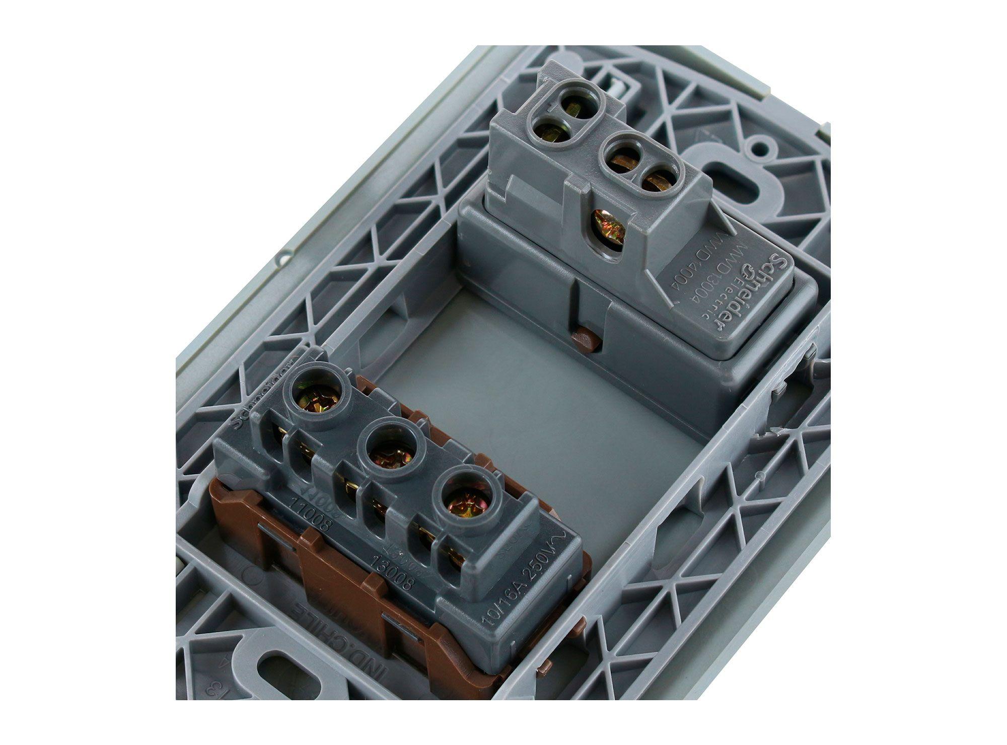 Placa armada interruptor 9/12 + tomacorriente 10A Génesis dorado Schneider-4