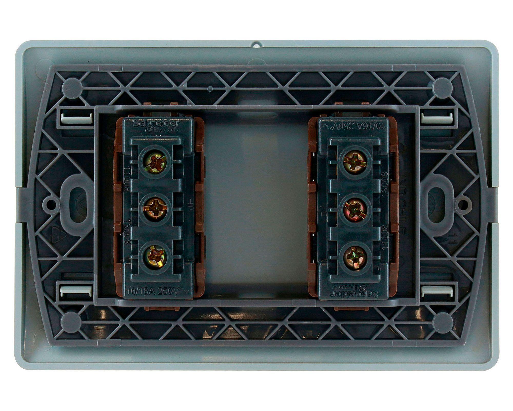 Placa armada tomacorriente doble 10A 2P+T Génesis dorado Schneider-2