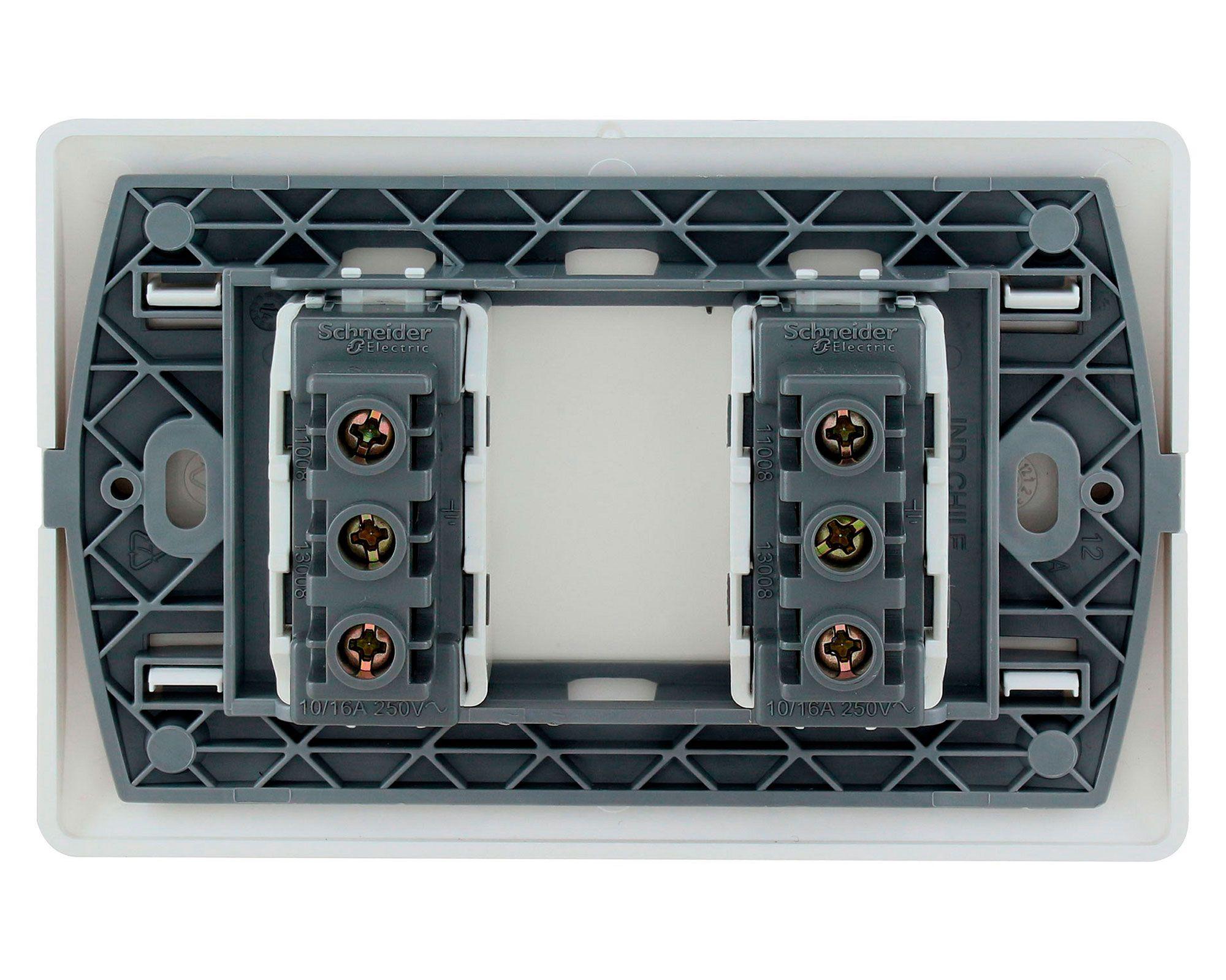 Placa armada tomacorriente doble 10A 2P+T Génesis blanco Schneider-2