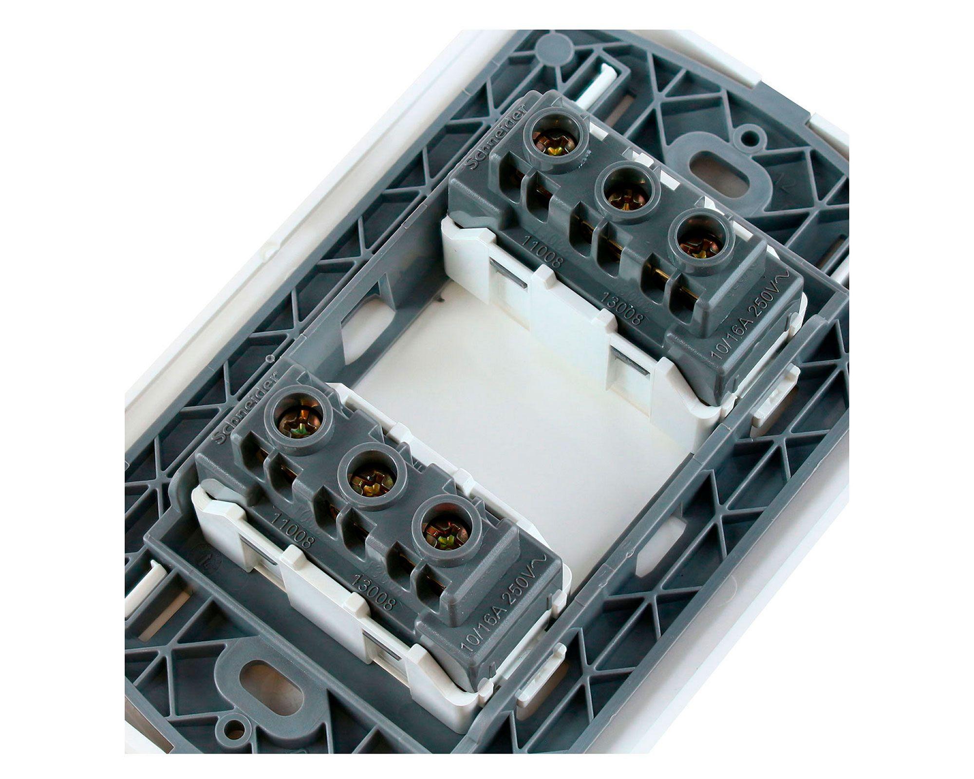 Placa armada tomacorriente doble 10A 2P+T Génesis blanco Schneider-4