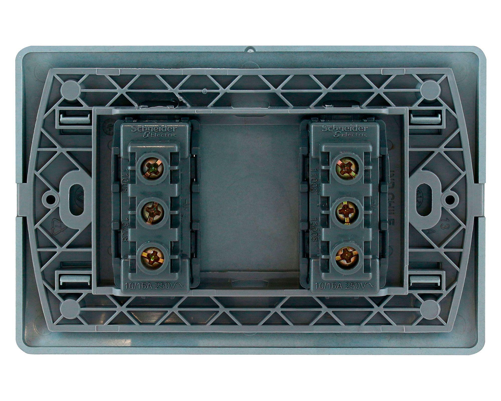 Placa armada tomacorriente doble 10A 2P+T Génesis humo Schneider-2