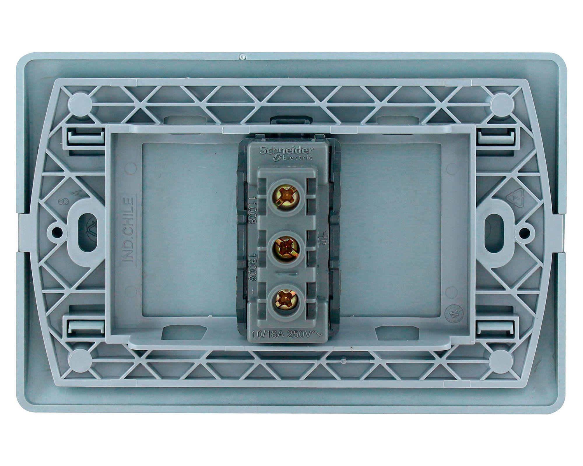 Placa armada tomacorriente 10/16A 2P+T Génesis humo Schneider-2