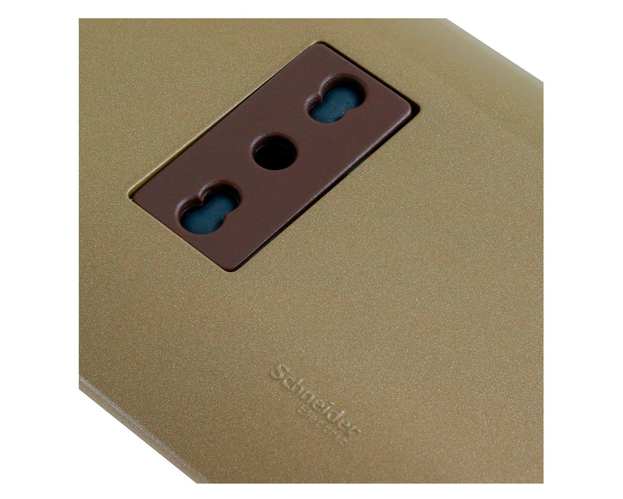 Placa armada tomacorriente 10/16A 2P+T Génesis dorado Schneider-3