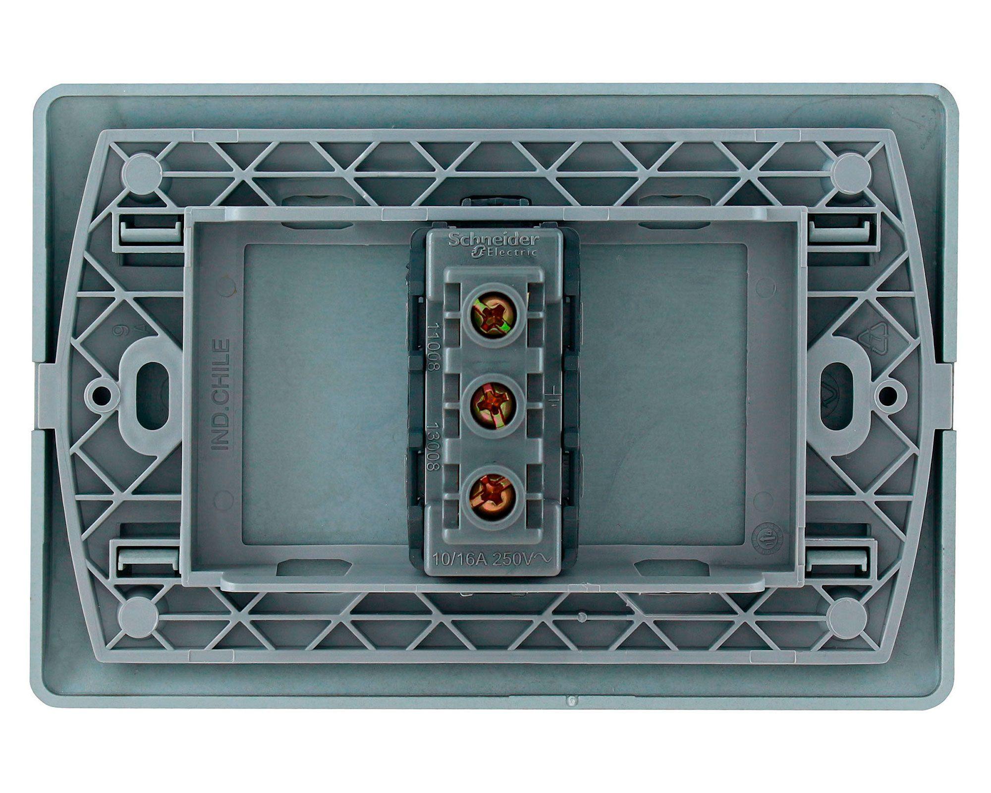 Placa armada tomacorriente 10A 2P+T Génesis humo Schneider-2