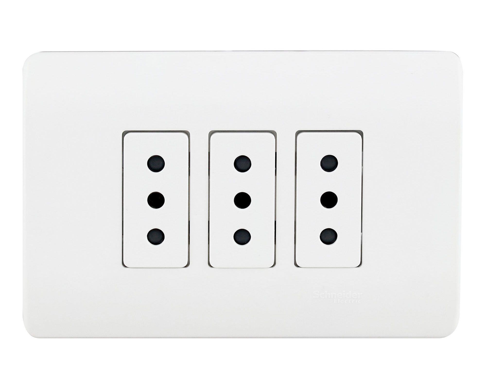 Placa armada tomacorriente triple 10A 2P+T Génesis blanco Schneider-0