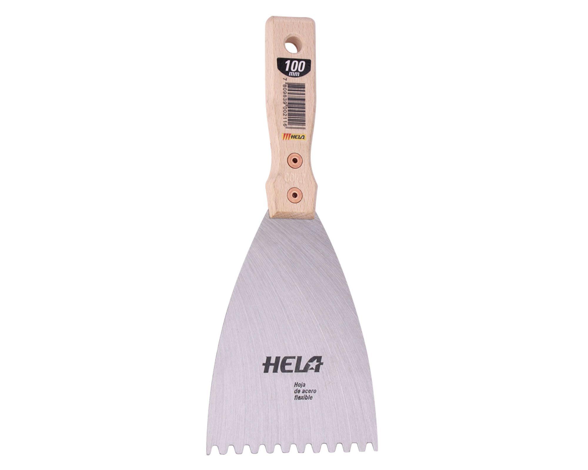 Espátula de acero 100 mm dentada Hela-0