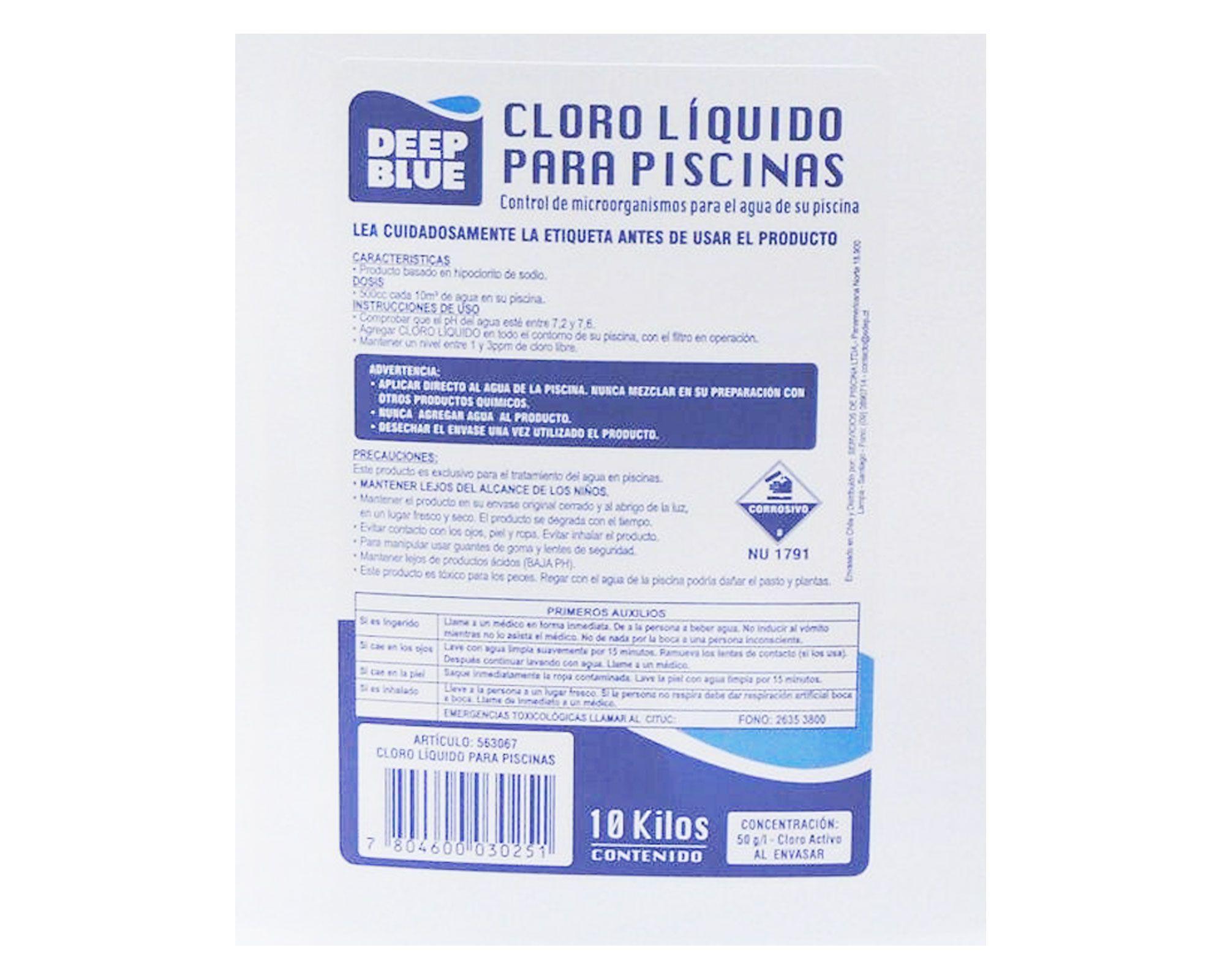 Cloro líquido piscina 10 litros Deep Blue-1
