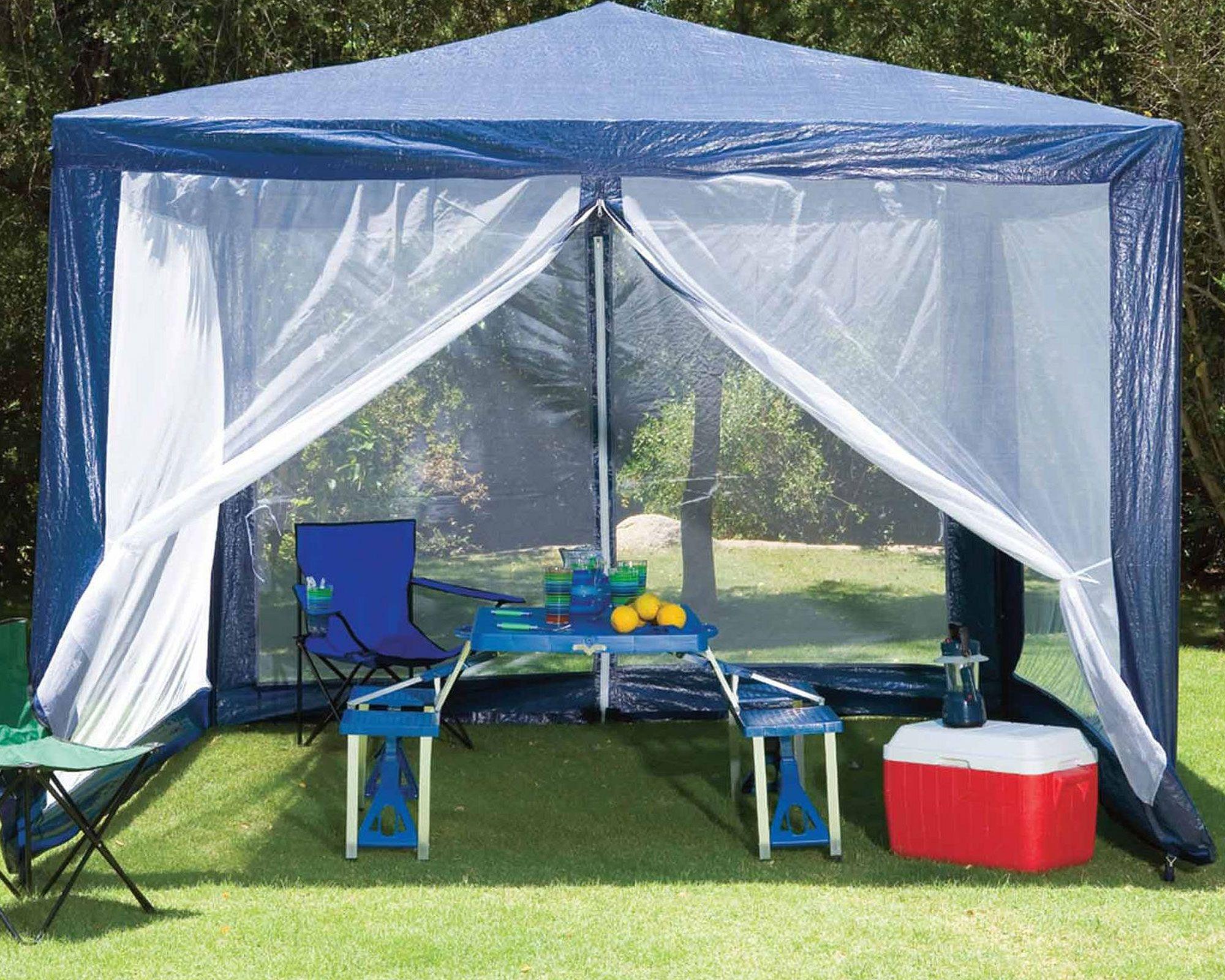 Mosquitero/toldo 3x3 m Rafia azul/blanco Outzen-2