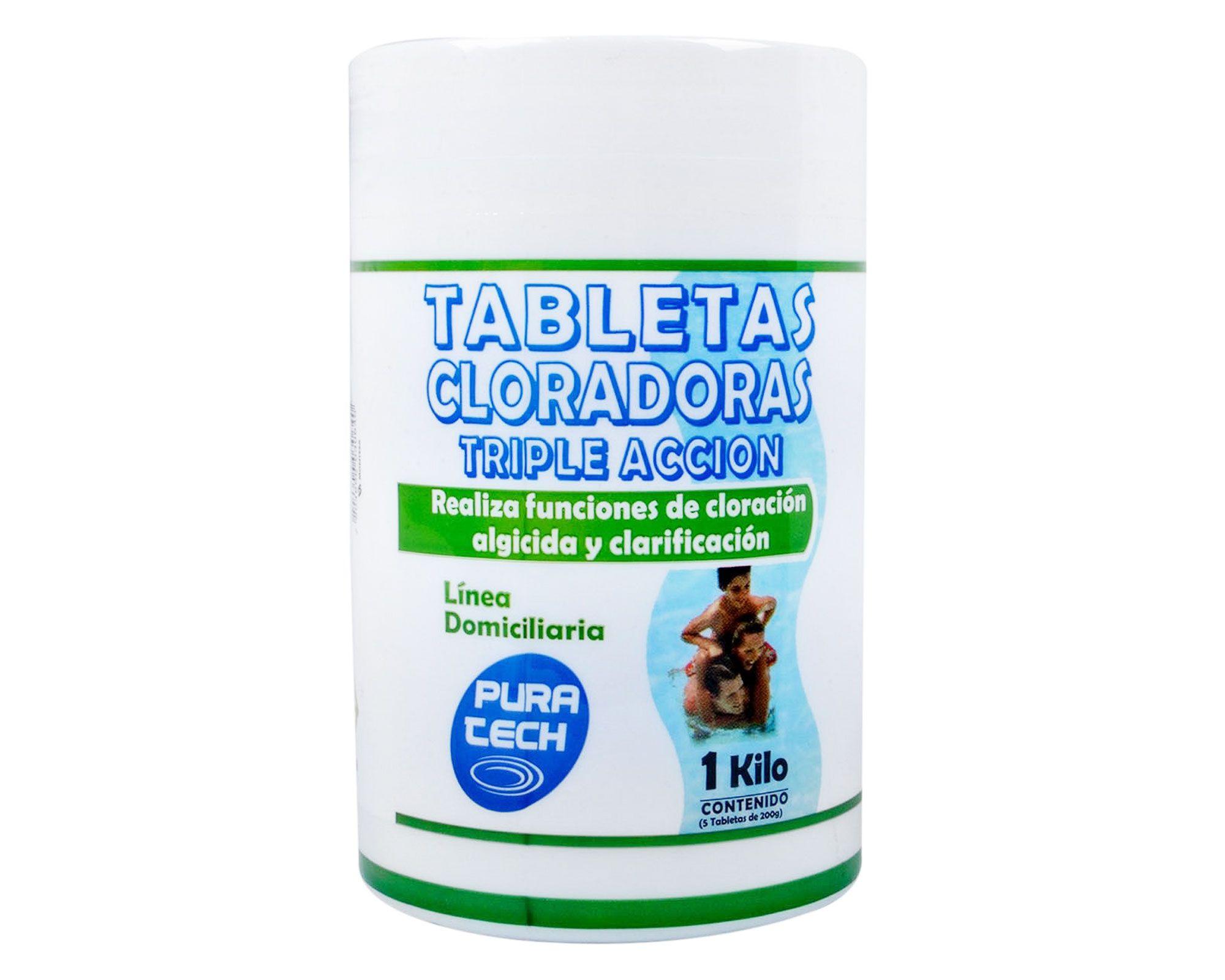 Cloro tableta piscina 1 kg Triple acción Pura tech-0