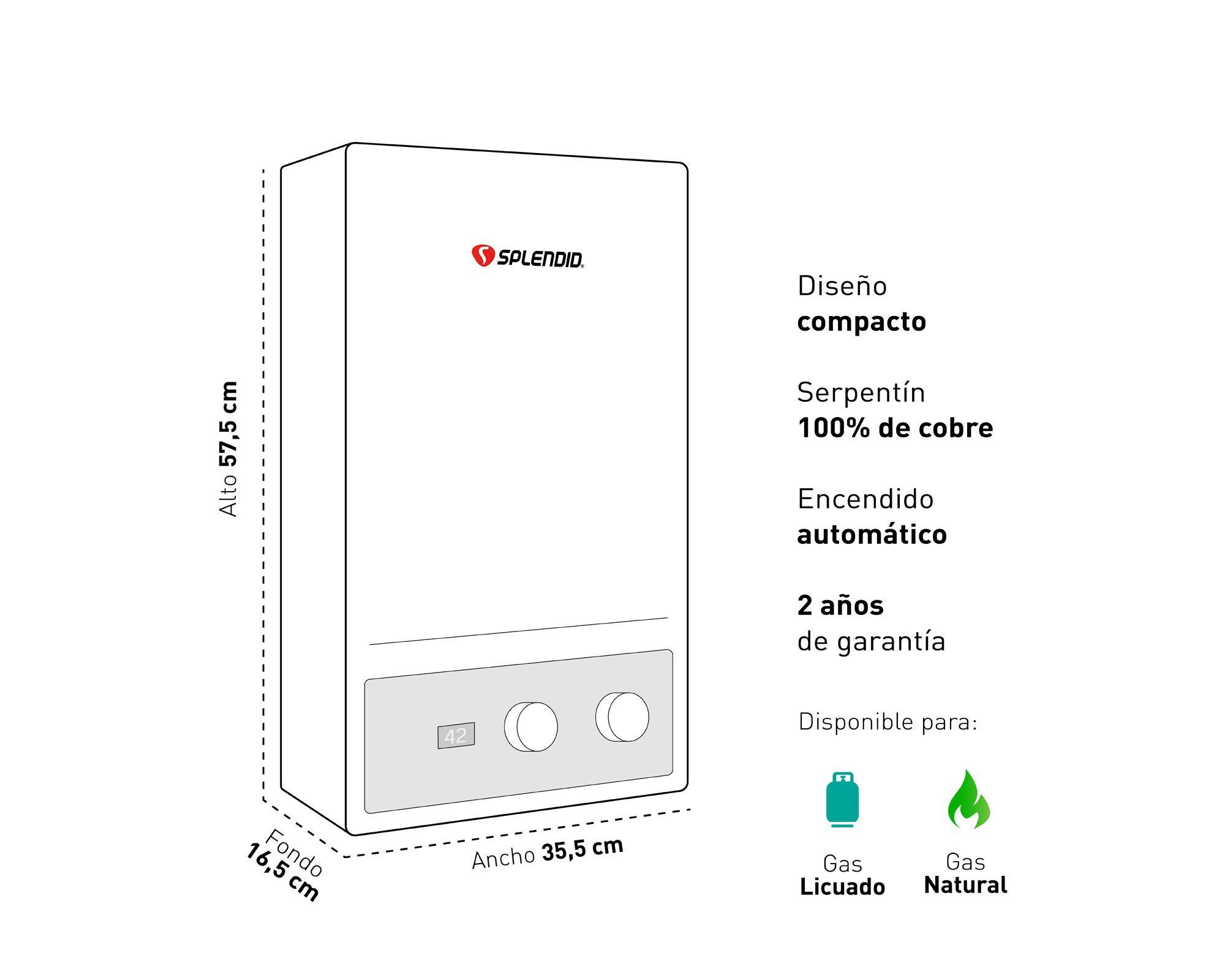 Calefont tiro forzado 13 litros gas natural Master Splendid-5