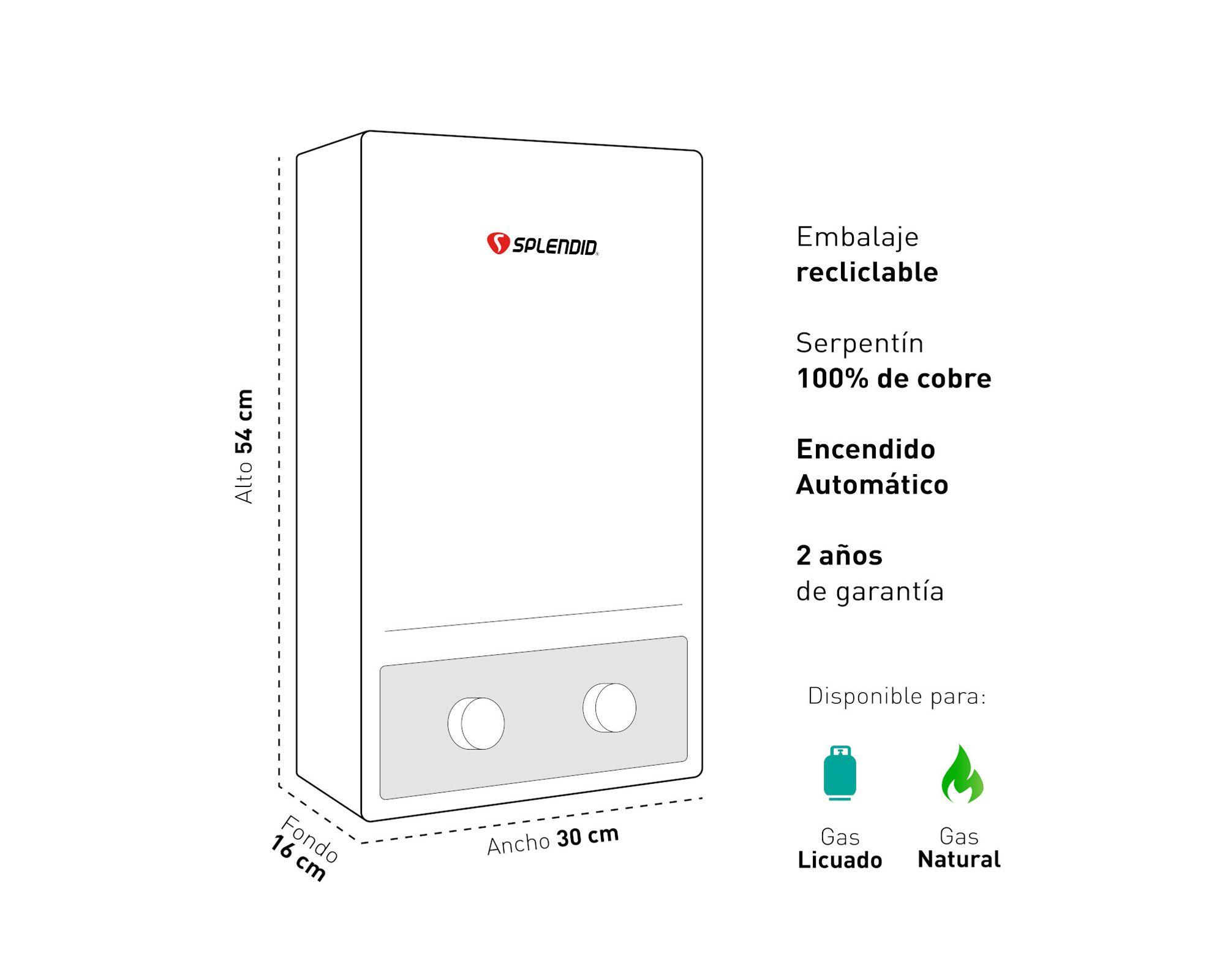 Calefont ionizado tiro natural 8 litros gas licuado Master Splendid-5