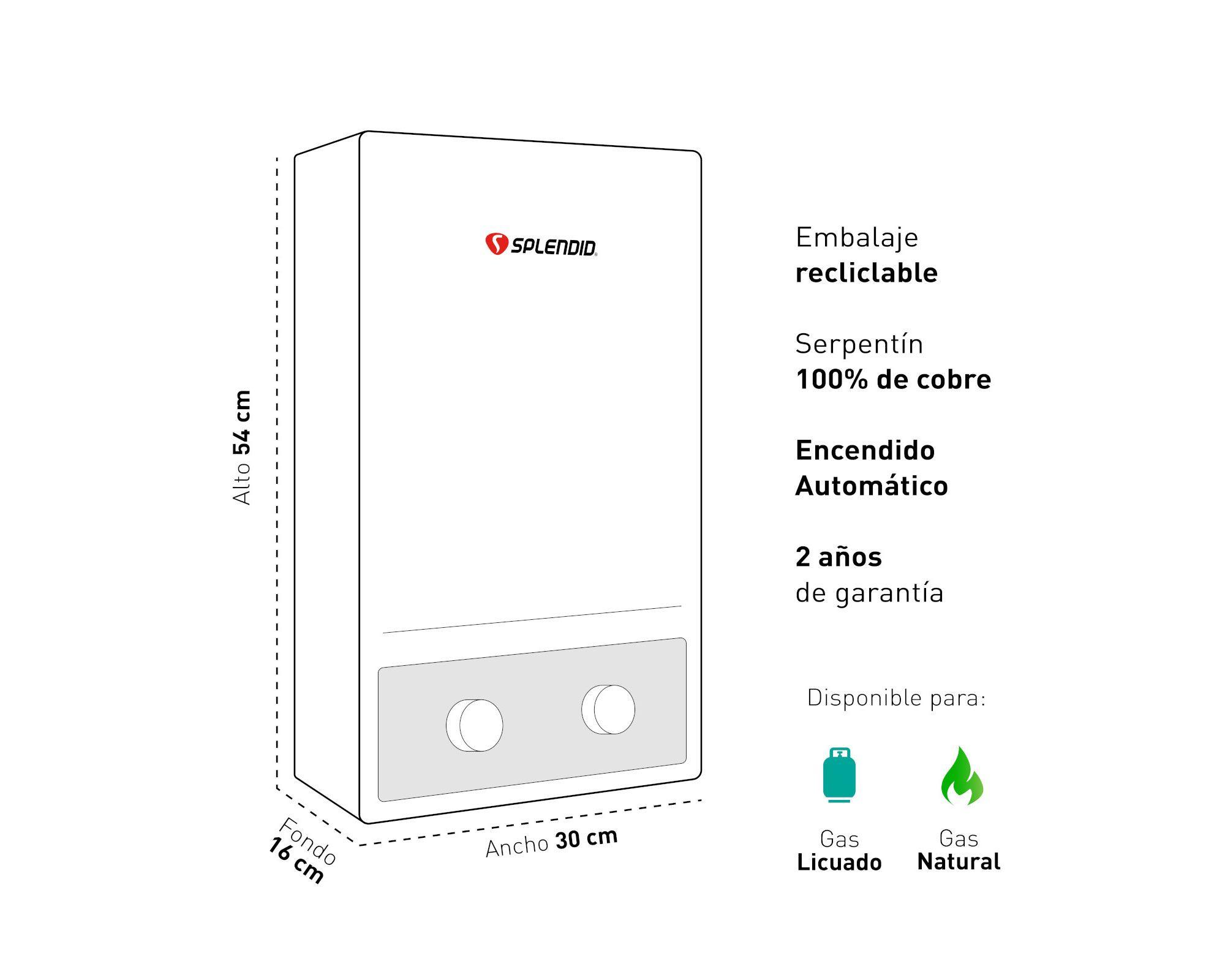 Calefont ionizado tiro natural 8 litros gas natural Master Splendid-5