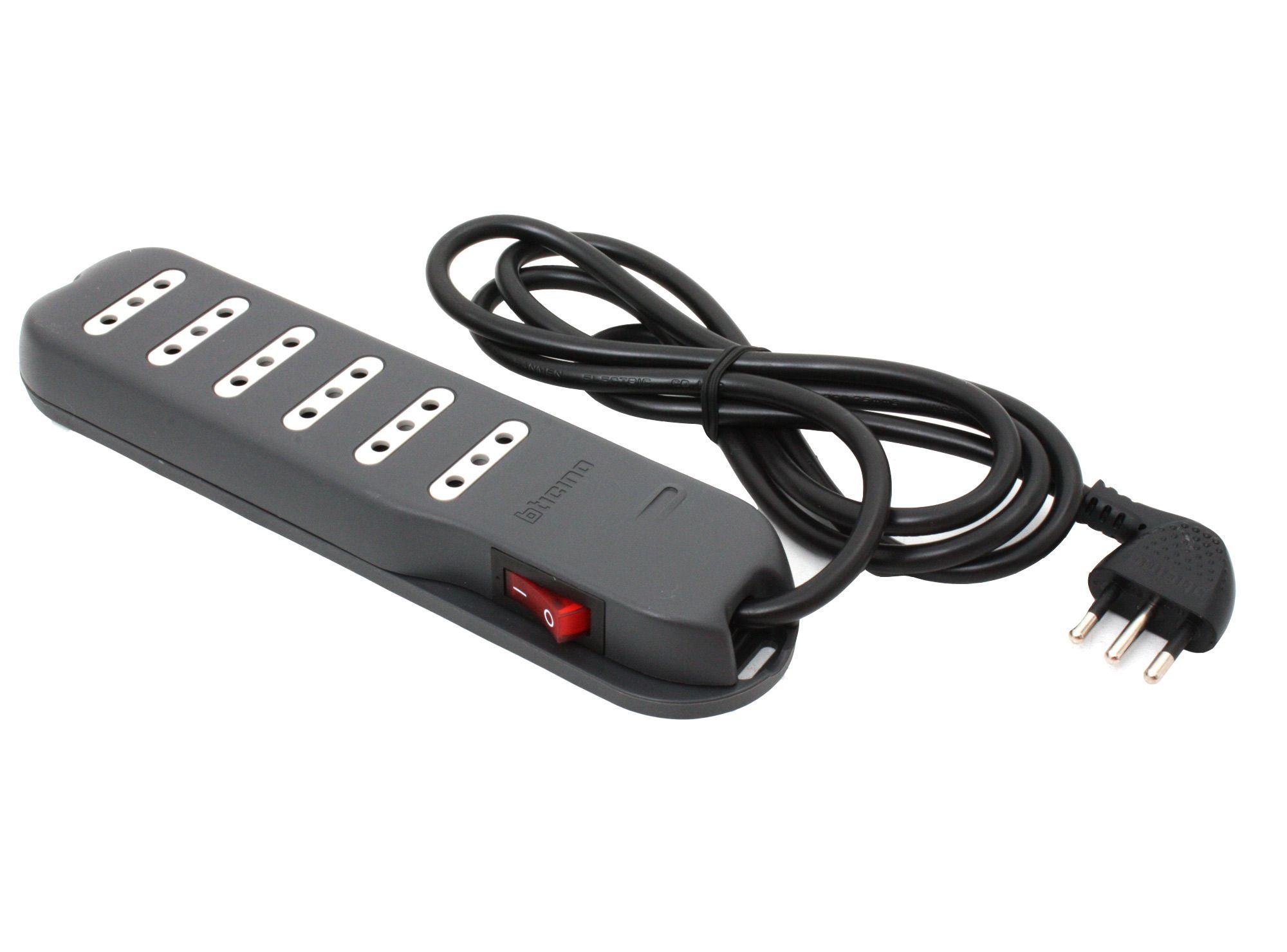 Alargador con interruptor 6 posiciones 1,5 m gris Bticino-0