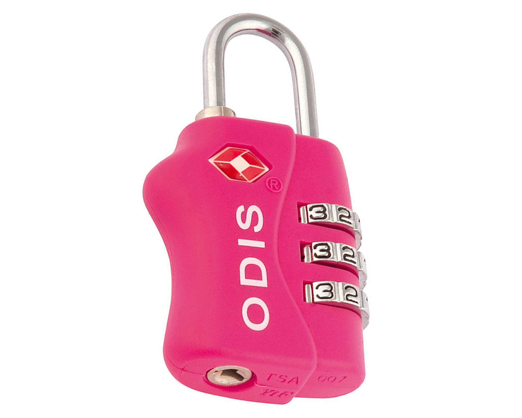 Candado TSA viajero con clave 3 diales 30mm rosado Odis-0