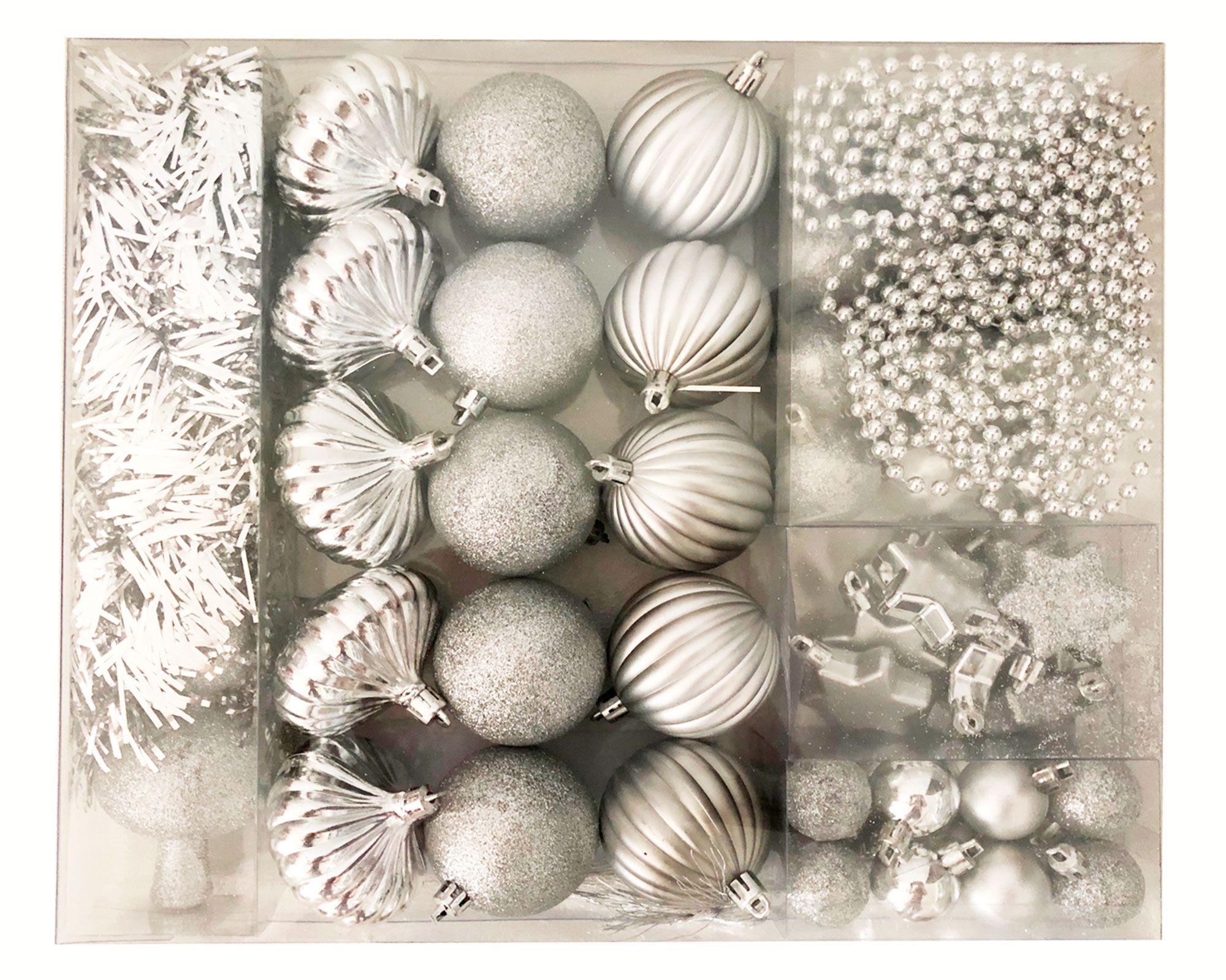 Set 55 decoraciones árbol navidad Silver Cotidiana-1