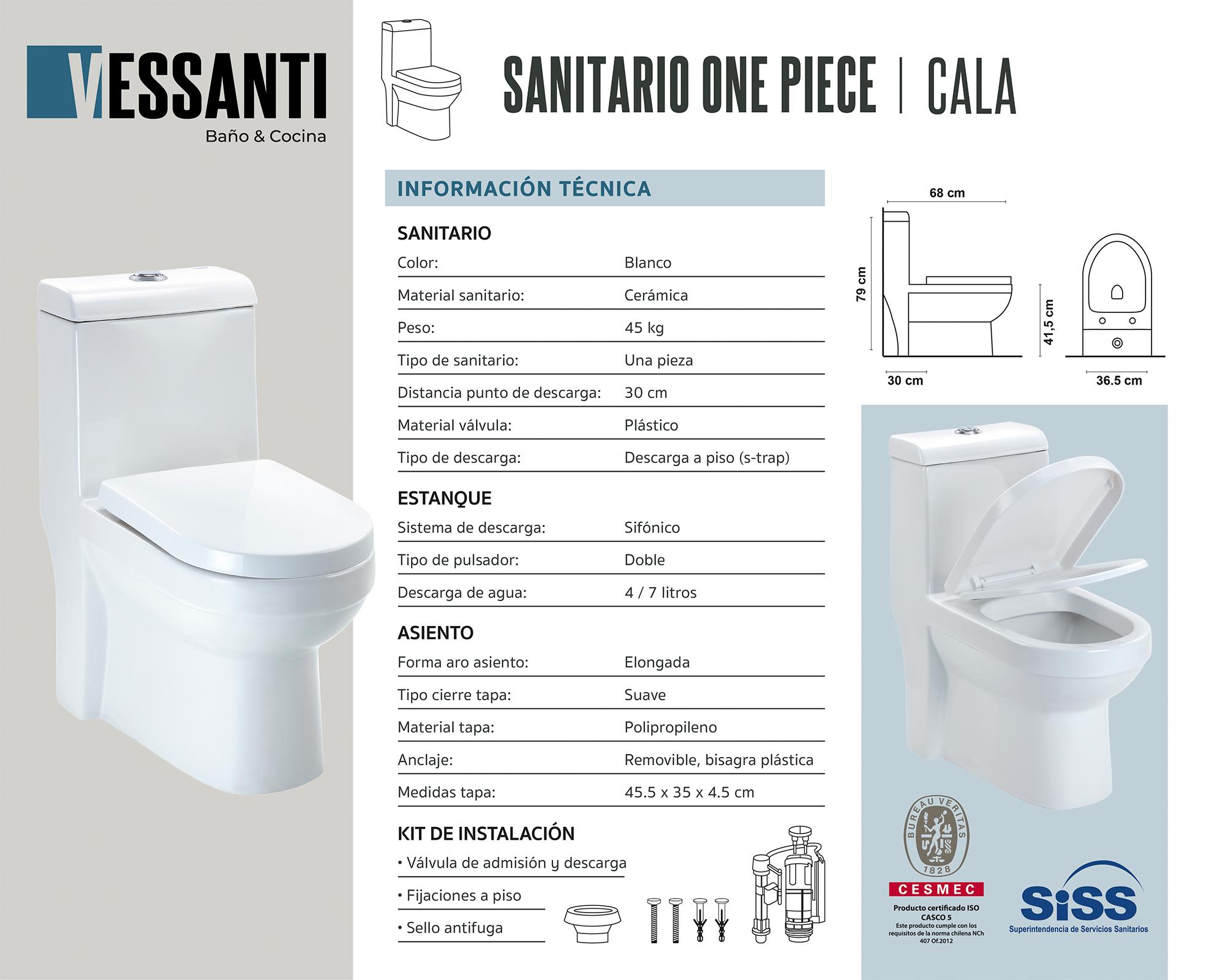 One piece 30 cm Dual flush asiento cierre suave Cala Vessanti-5