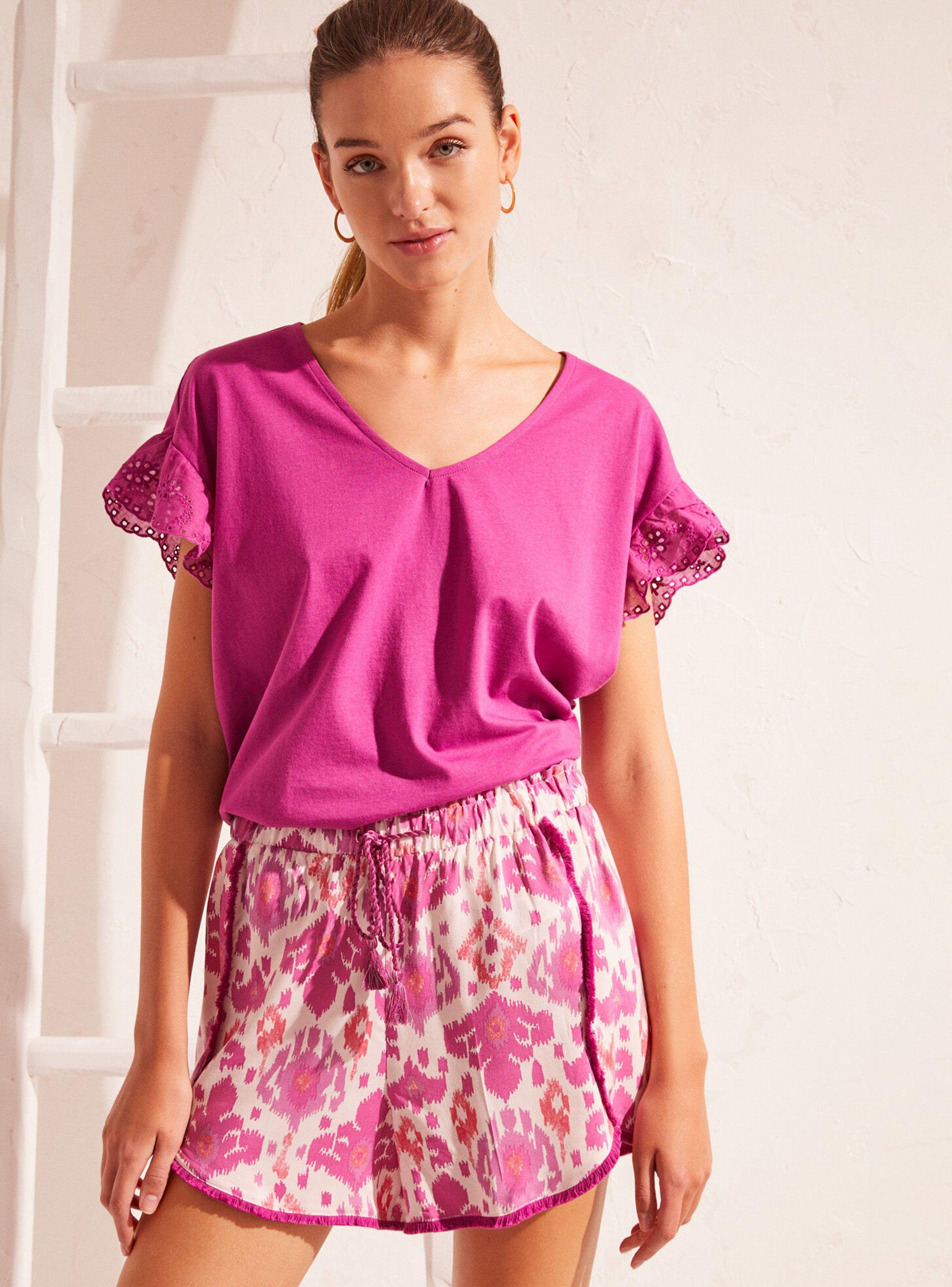 Pantalón Corto Flecos Estampado Morado-2