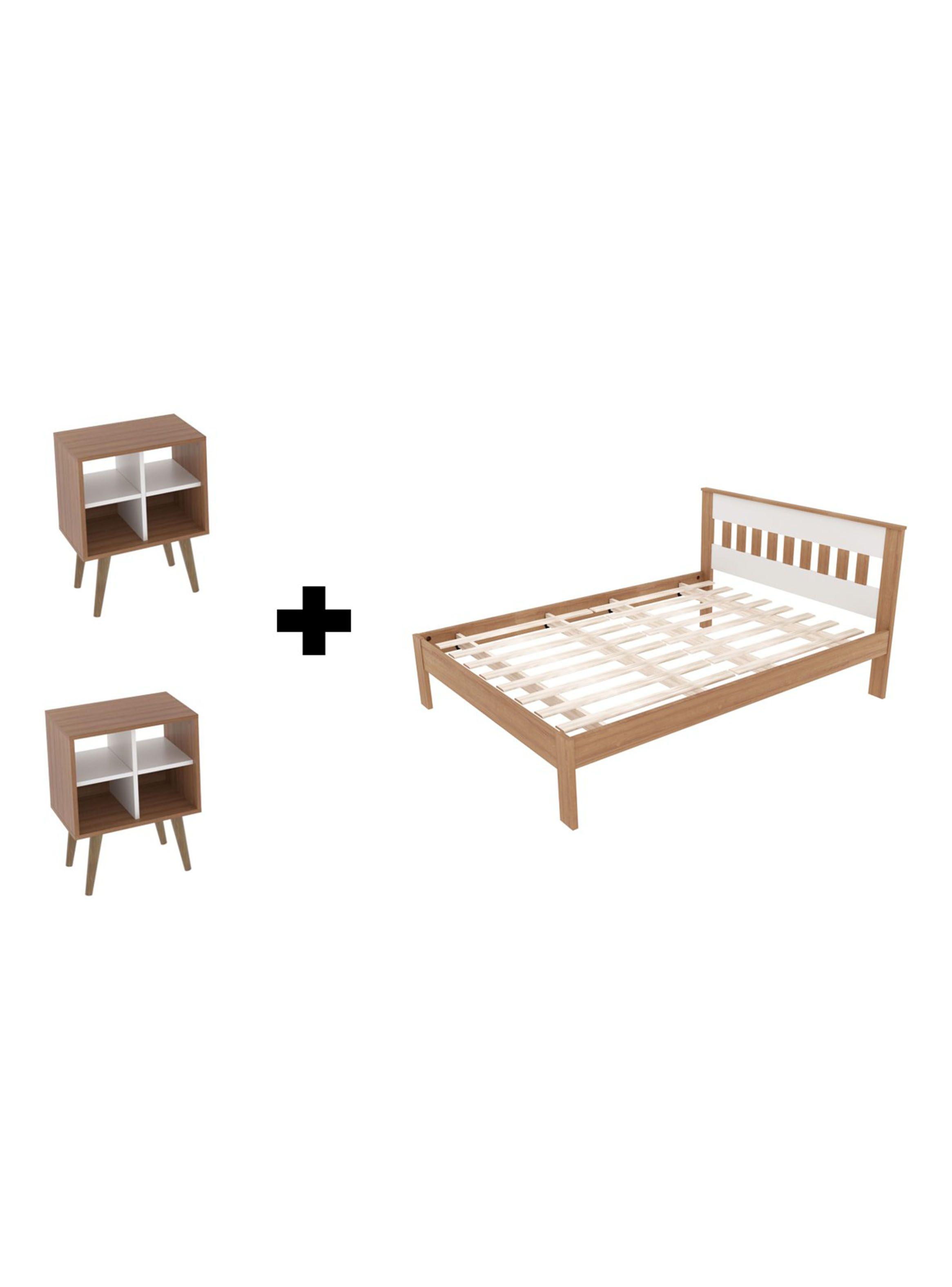 Cama 2P Almendra-Blanco Vertical 2 Veladores Base Sommier-0