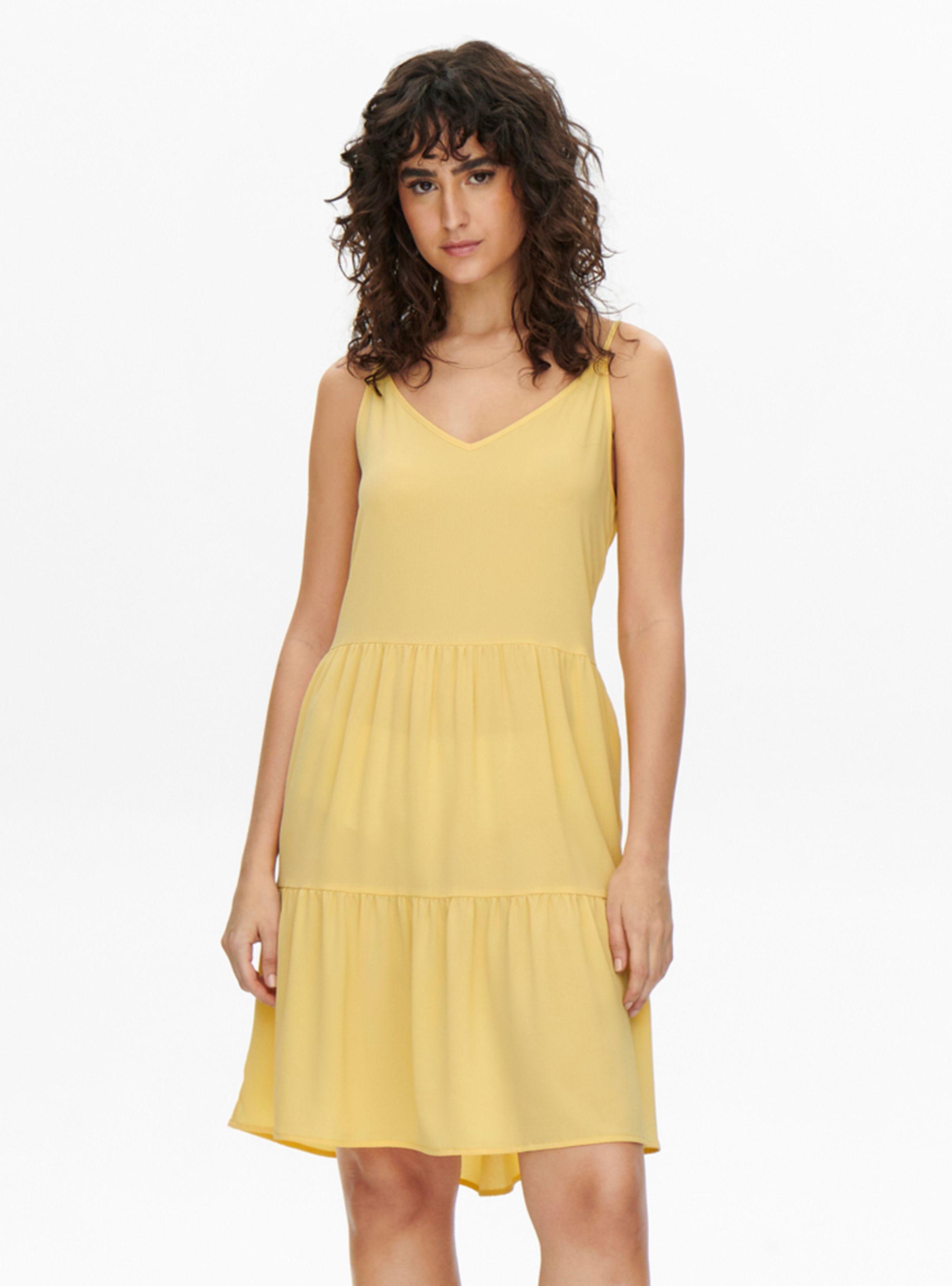 Vestido Amarillo Corto con Volados-0