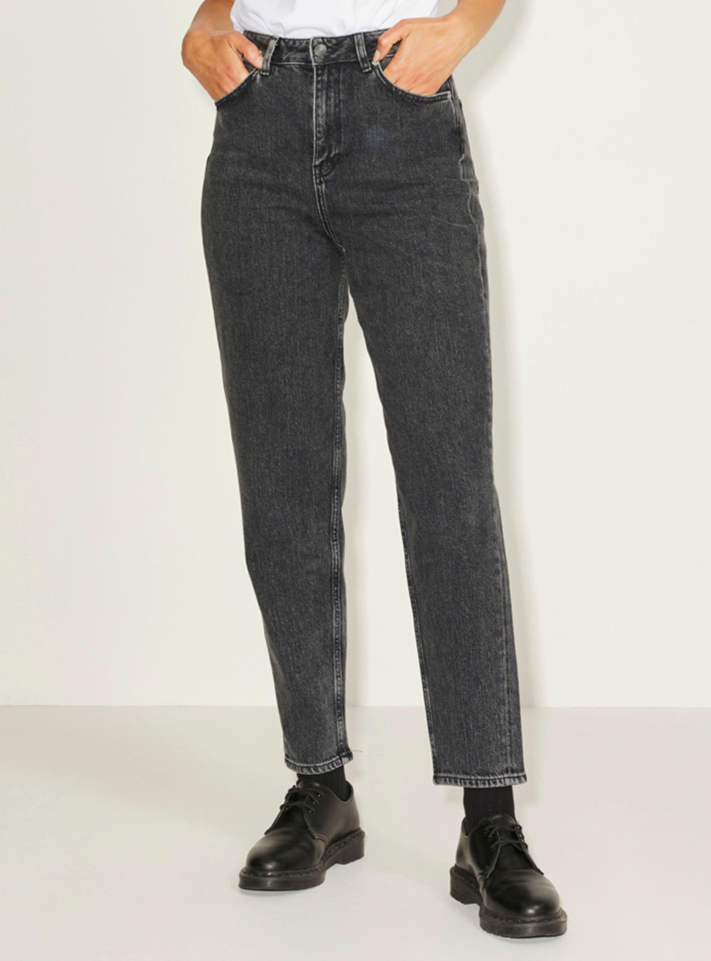 Jeans Mom Liso Tiro Alto de Algodón con Bolsillos-0