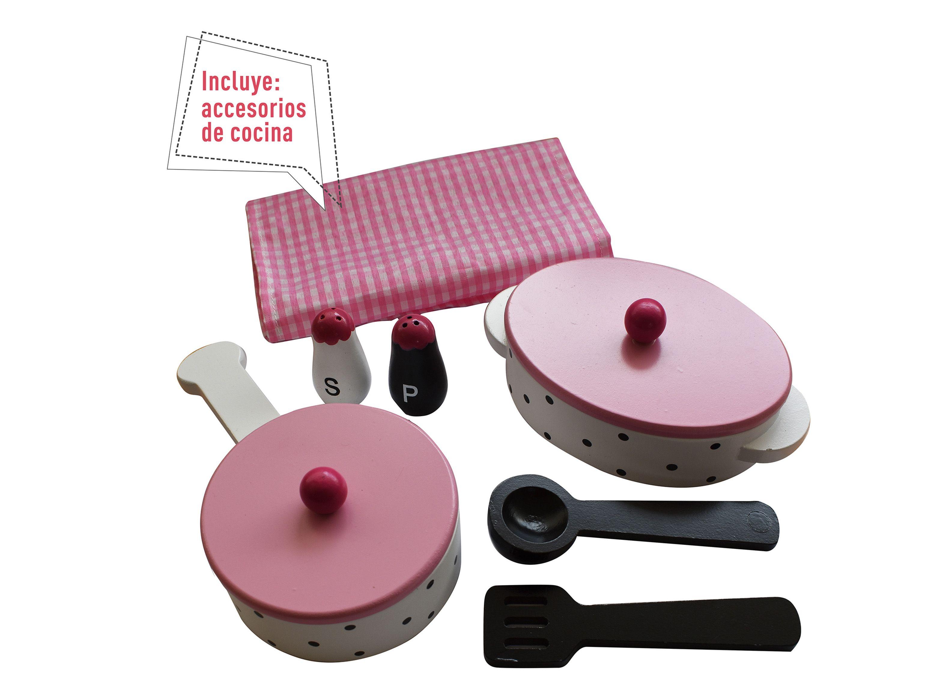 Juguete Mini Hogar Cocina Madera Rosada con Accesorios-2