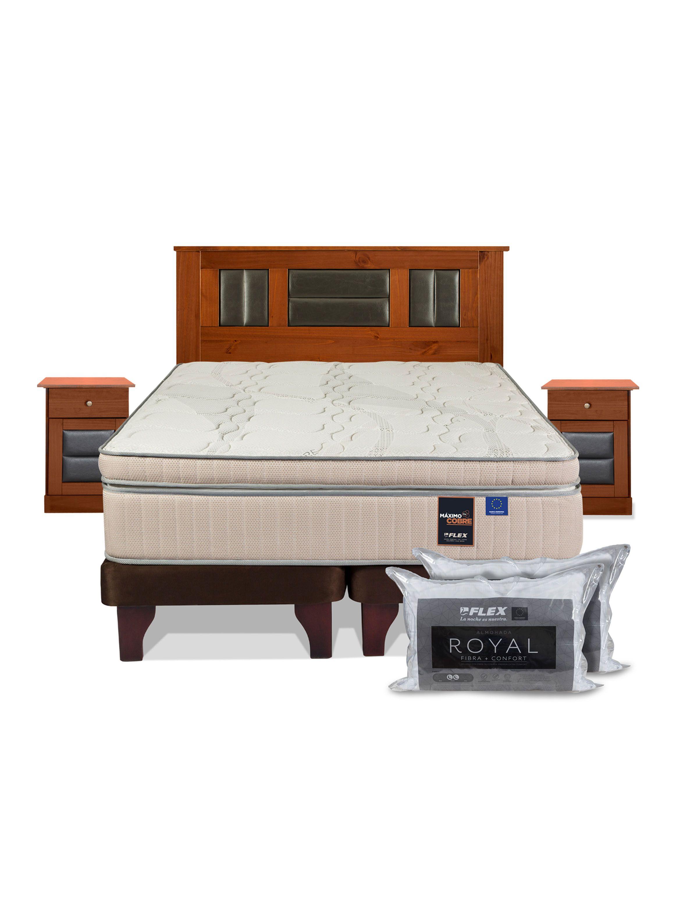 Cama Europea Máximo Cobre 2 Plazas Base Dividida + Set Lorraine + 2 Almohadas-2