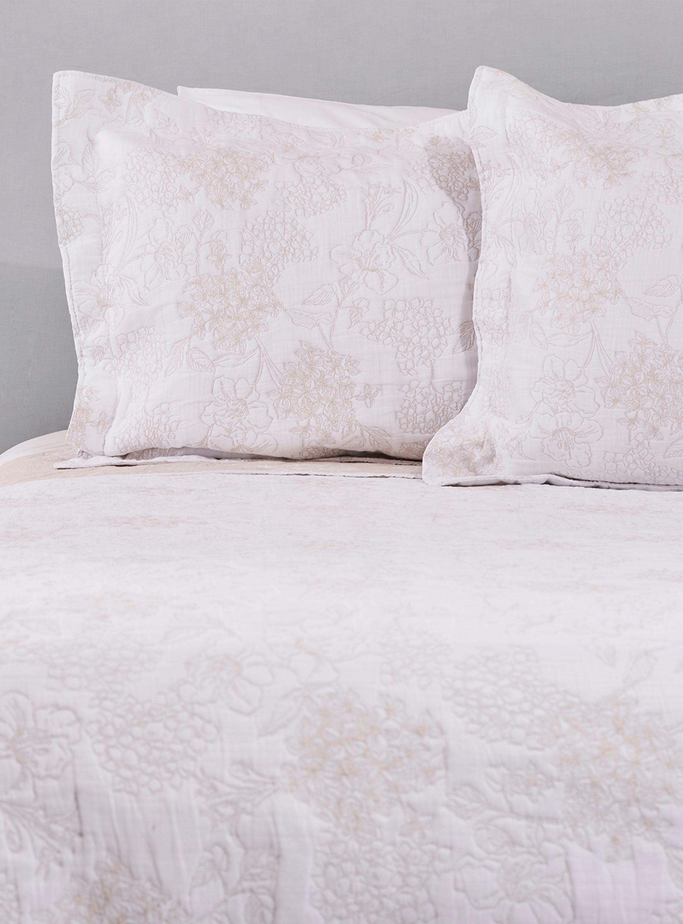 Cubrecama Jacquard Hortensias Beige Super King-0