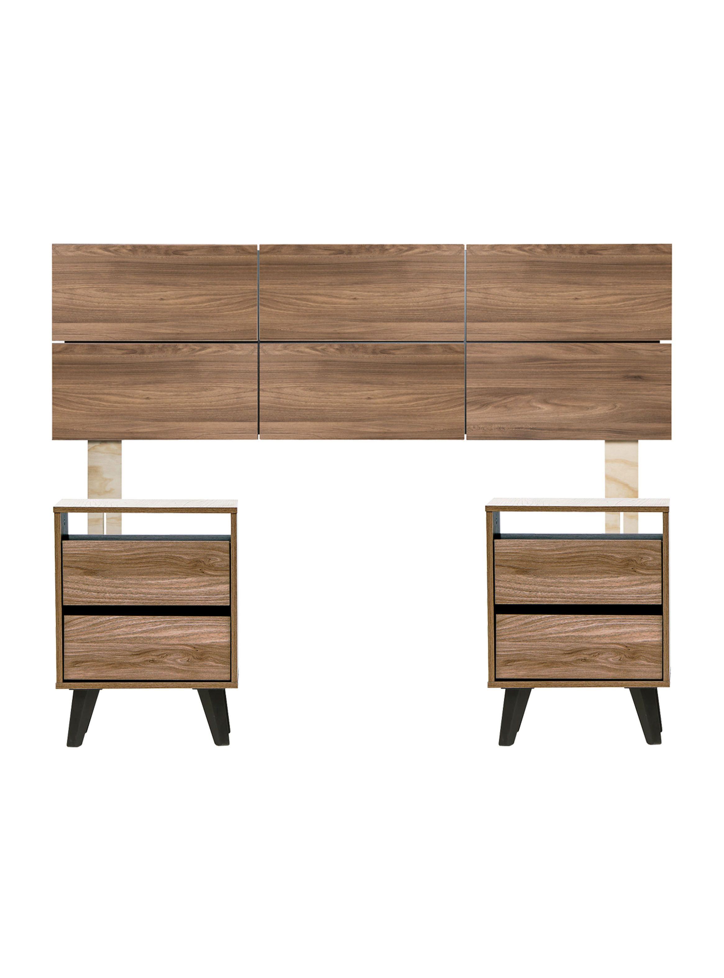 Set Atacama King/2 Plaza Respaldo + 2 Veladores Nogal-0