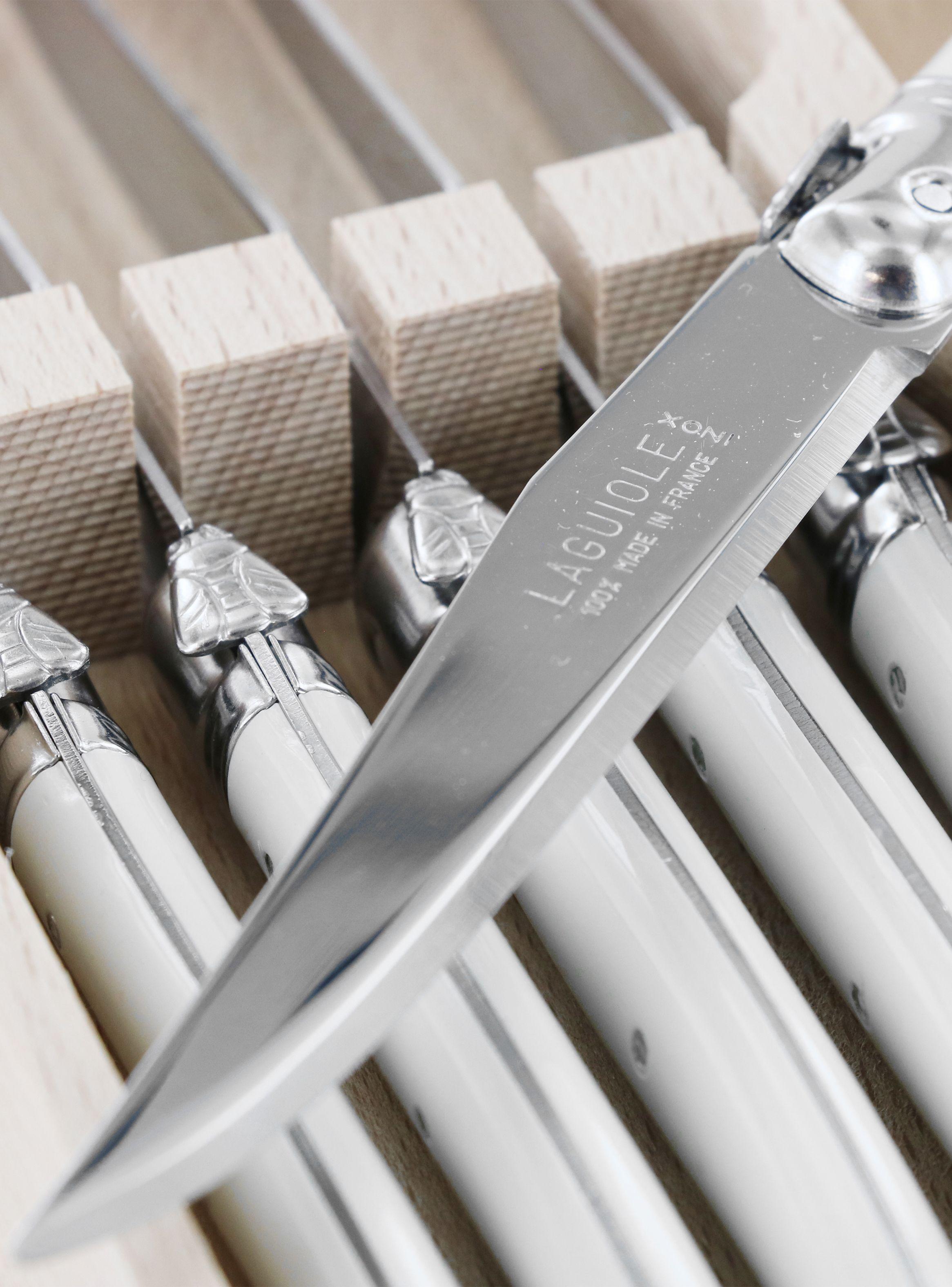 Set Laguiole Cuchillo Intermedio Blanco-1