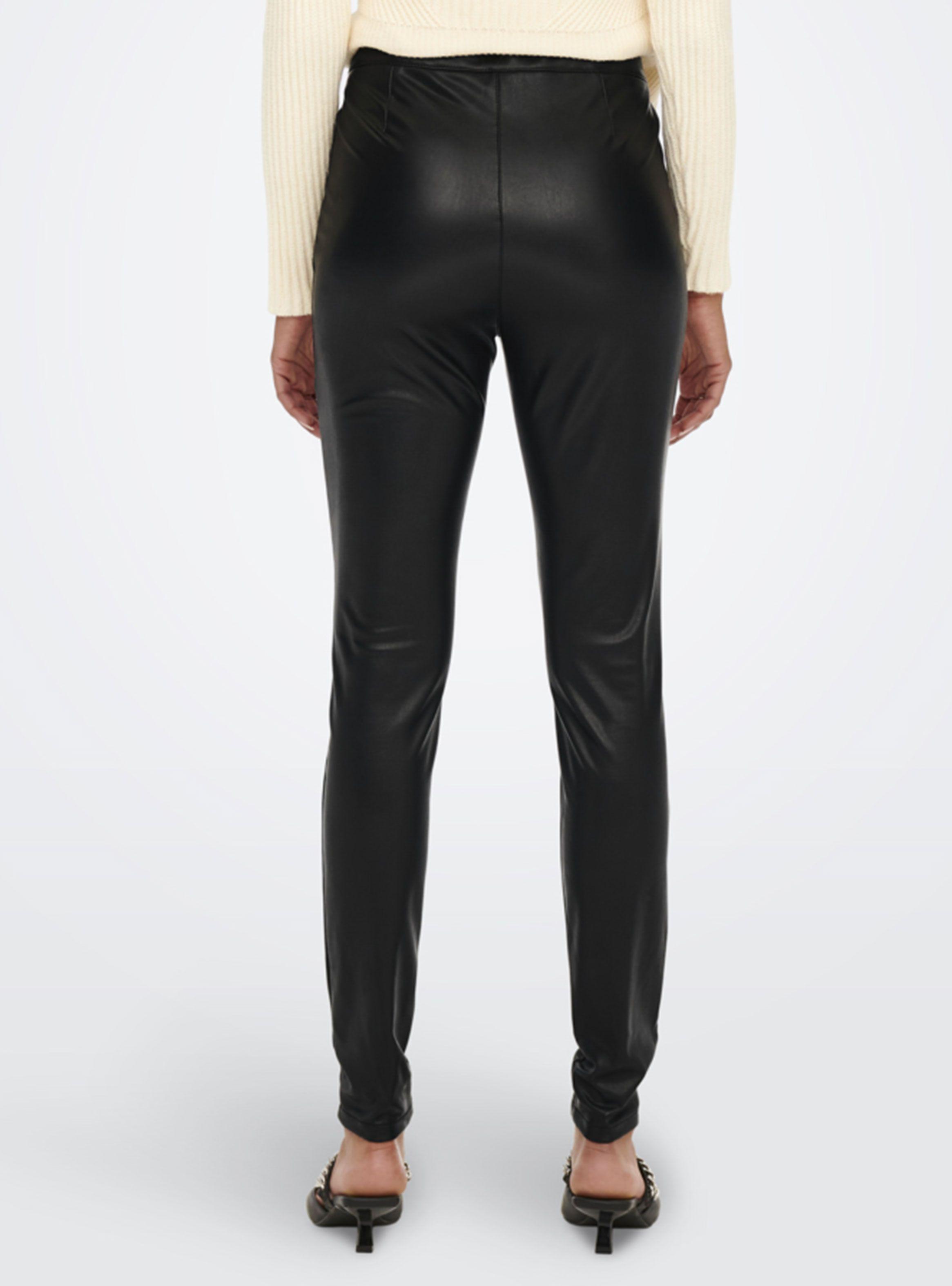 Leggings Efecto Piel Negro Tiro Alto Liso-1