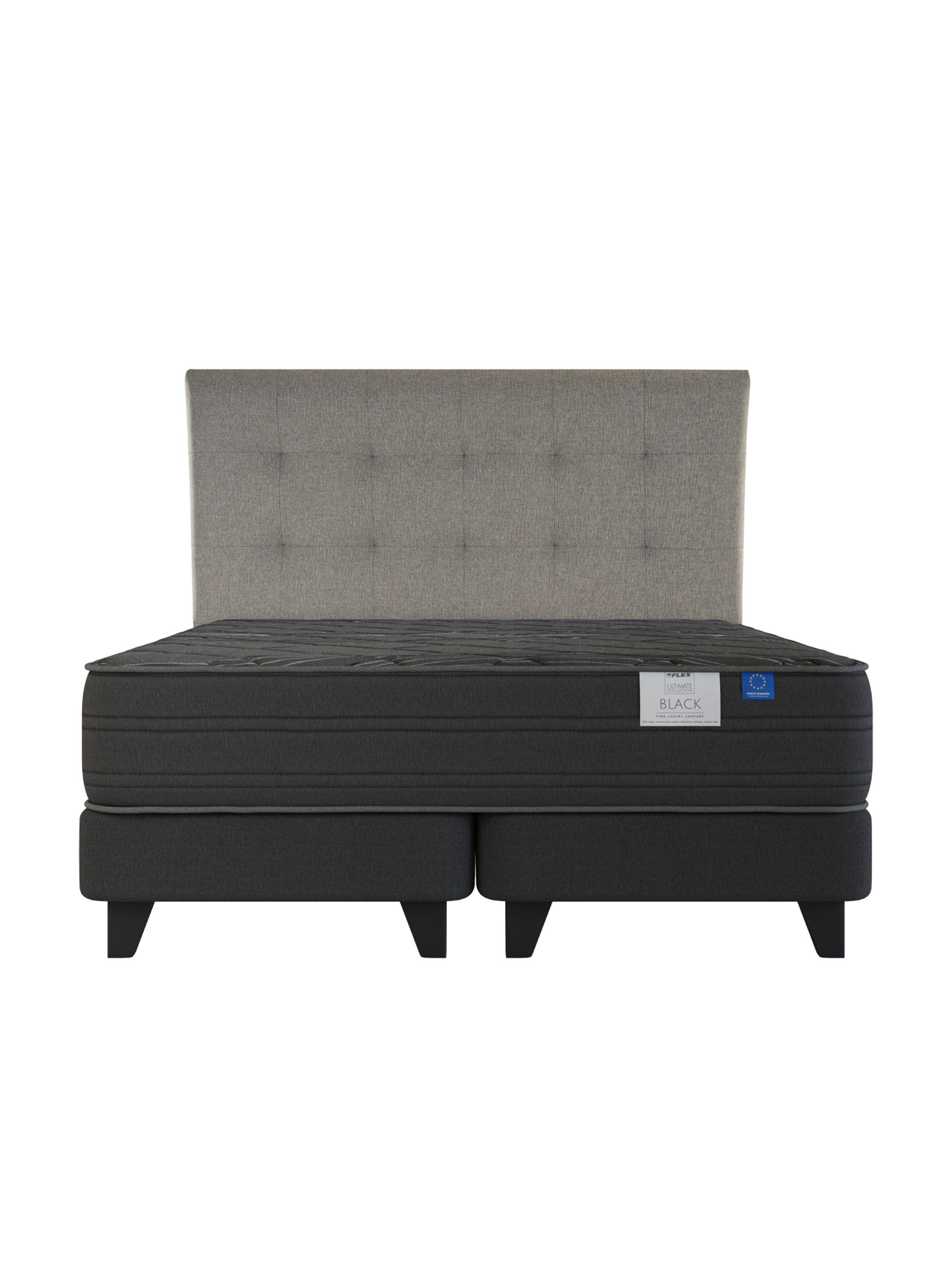 Cama Europea Top Grafito Black 2 Plazas Box Base Dividida + Respaldo Desing Gris-1