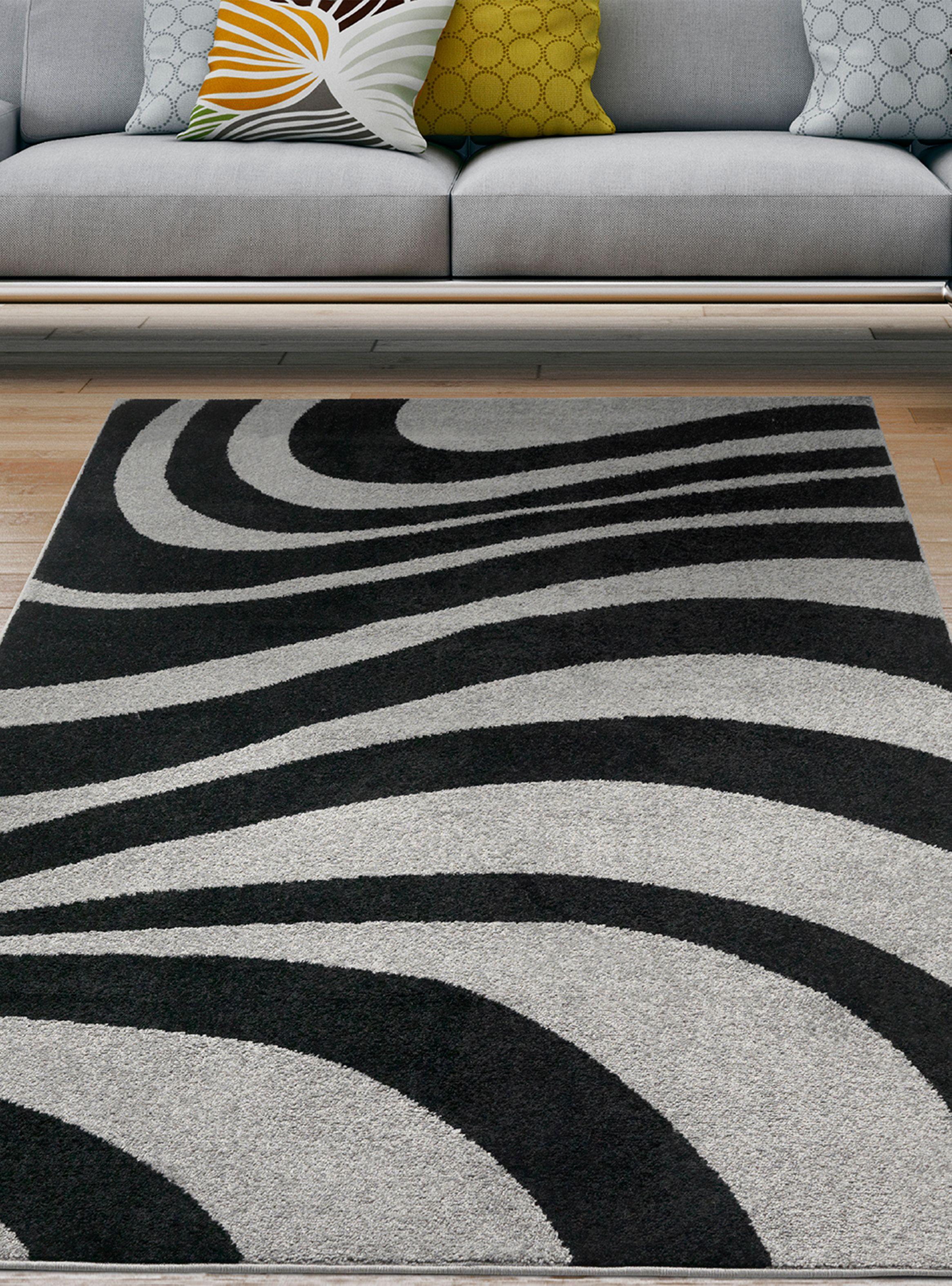 Alfombra 160 x 230 cm Amigo Gris Ondas Negras-2