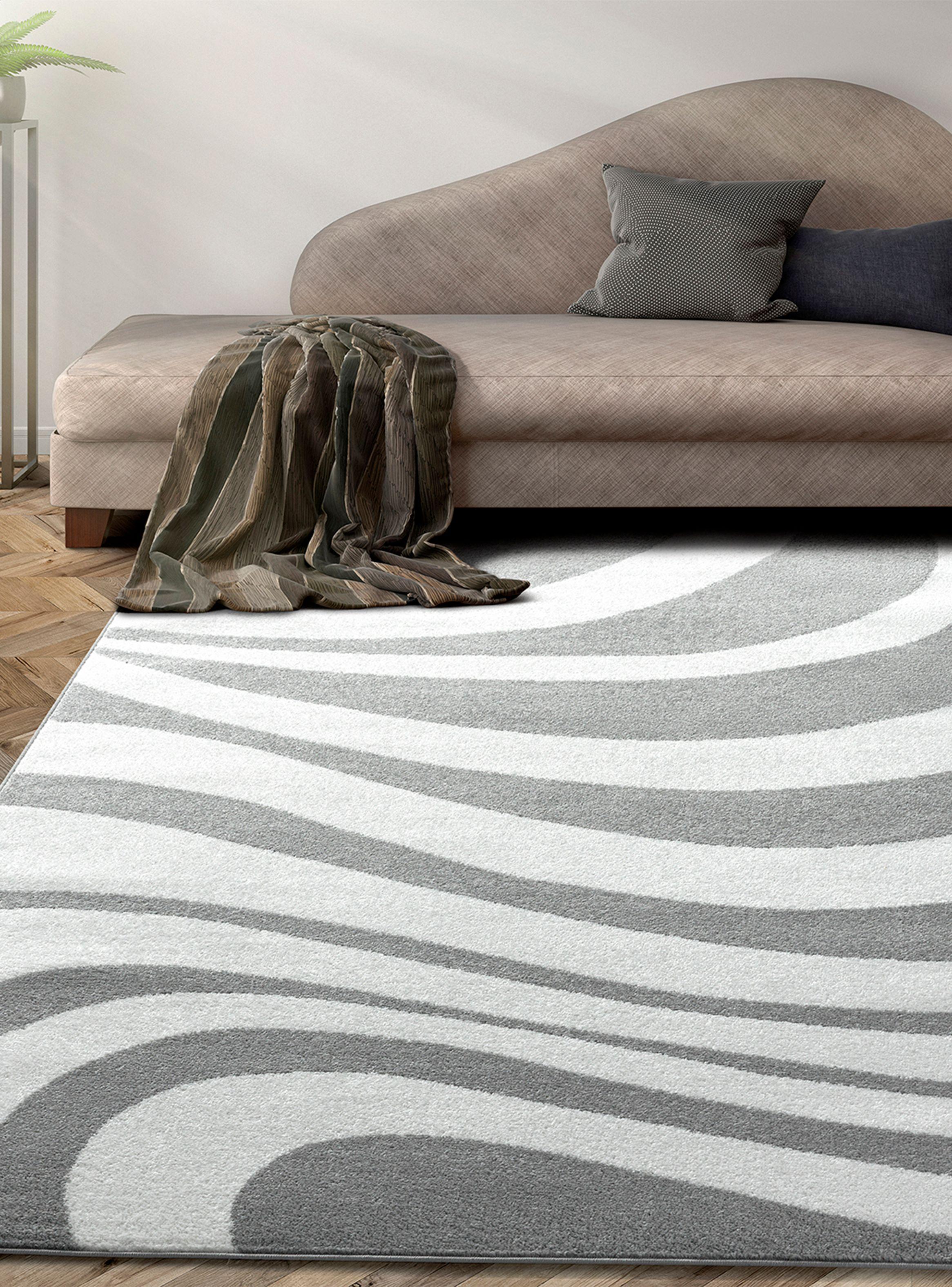 Alfombra 200 x 290 cm Amigo Gris Ondas Blancas-2