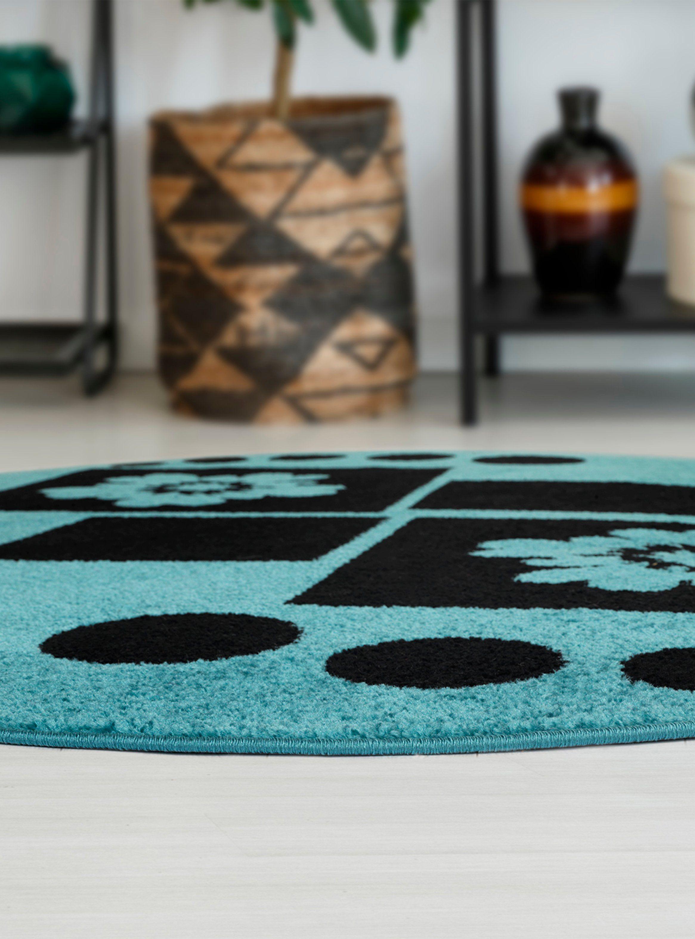 Alfombra Redonda Amigo Turquesa 160 x 160 cm Rombos-5