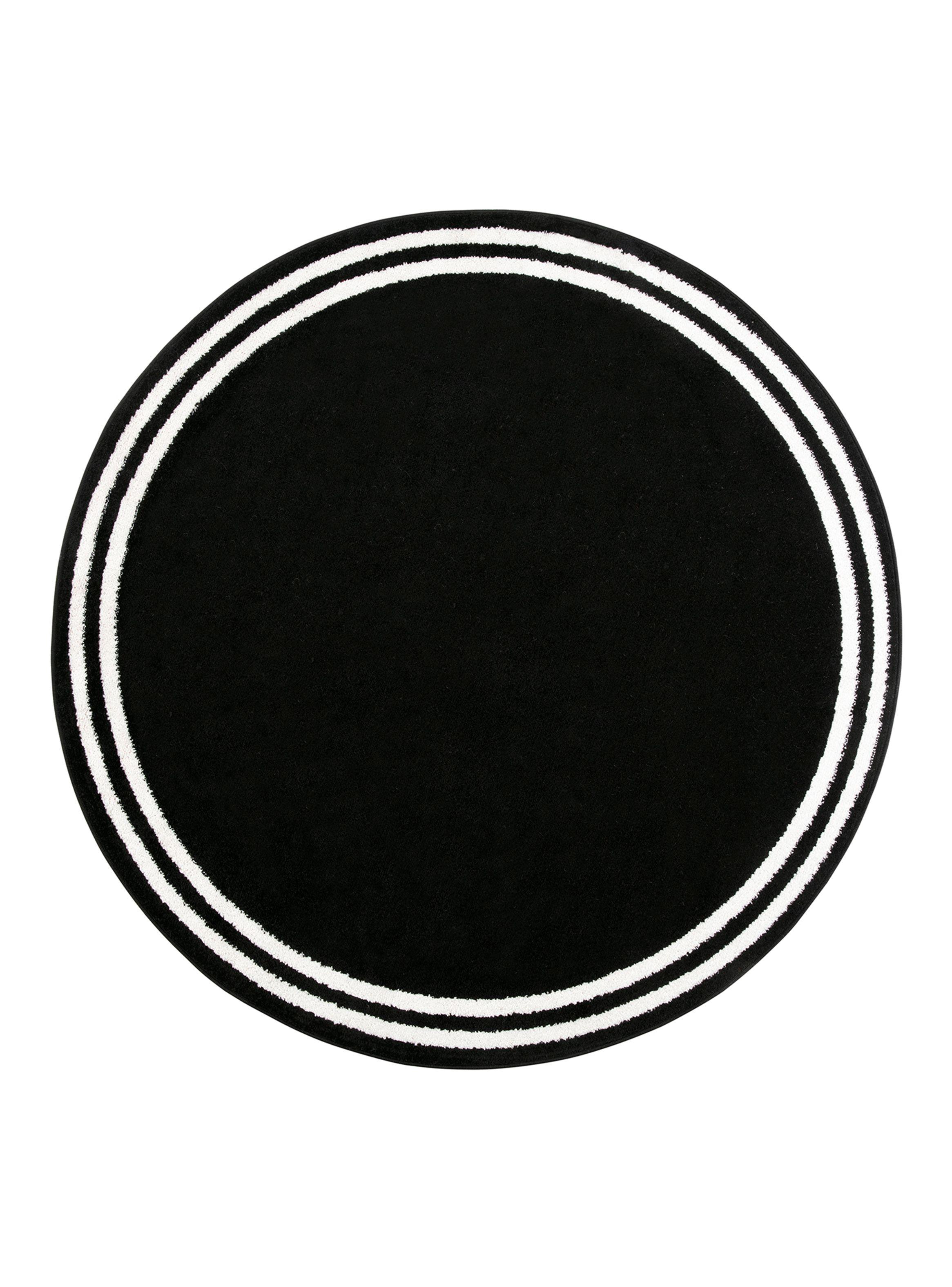 Alfombra Redonda Amigo Negro 160 x 160 cm Bordes Blanco-0
