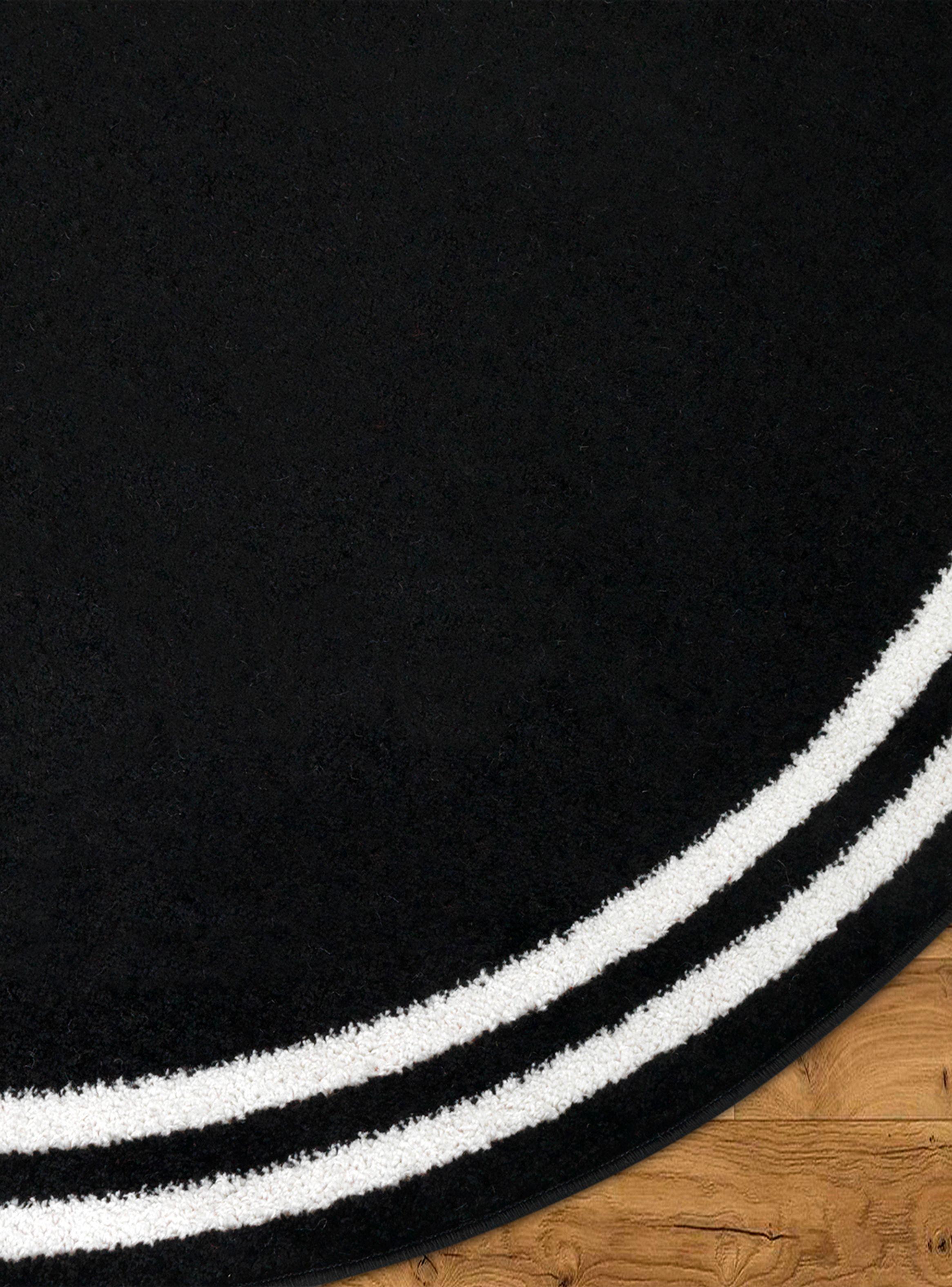Alfombra Redonda Amigo Negro 160 x 160 cm Bordes Blanco-3