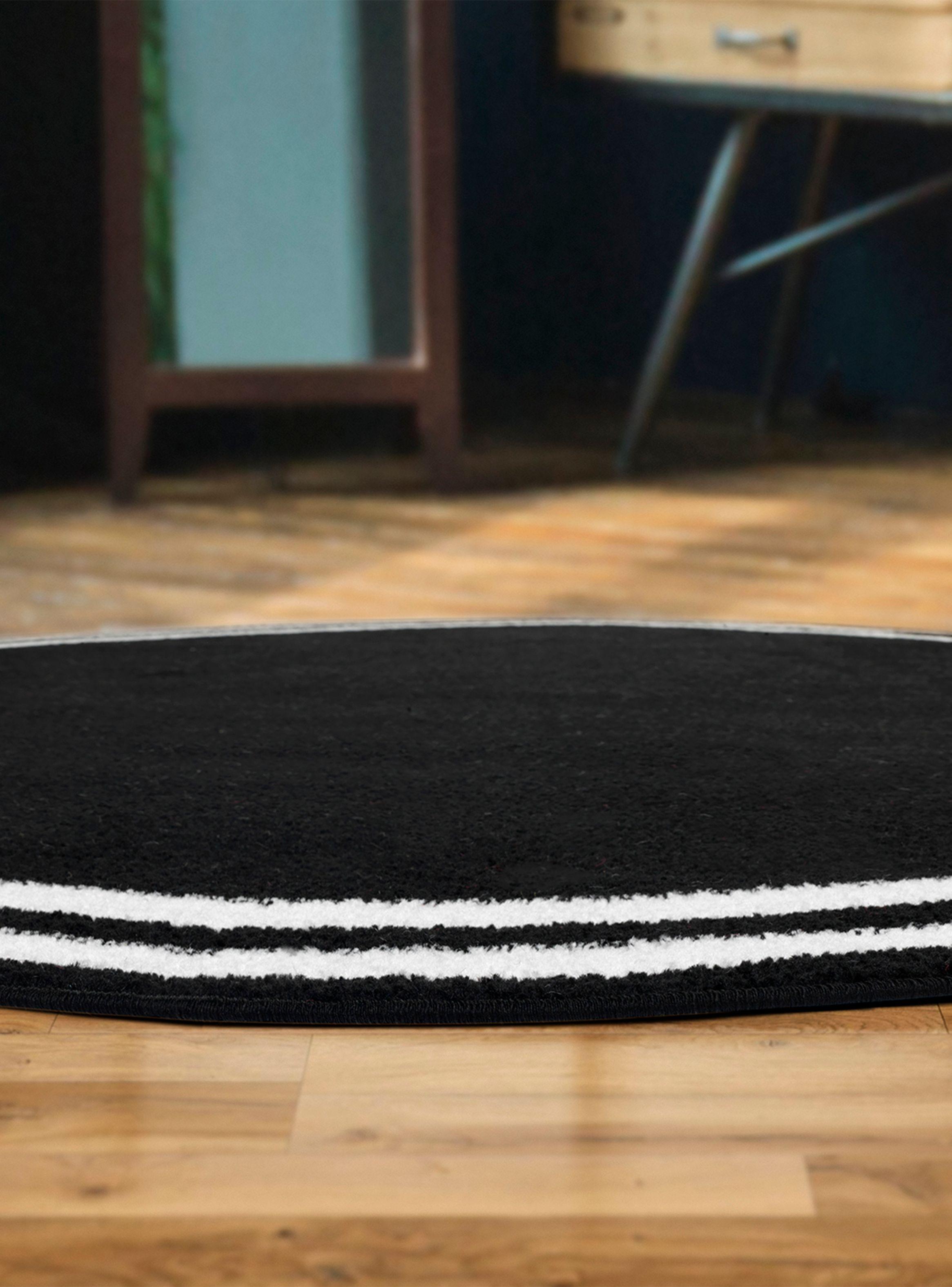 Alfombra Redonda Amigo Negro 160 x 160 cm Bordes Blanco-4