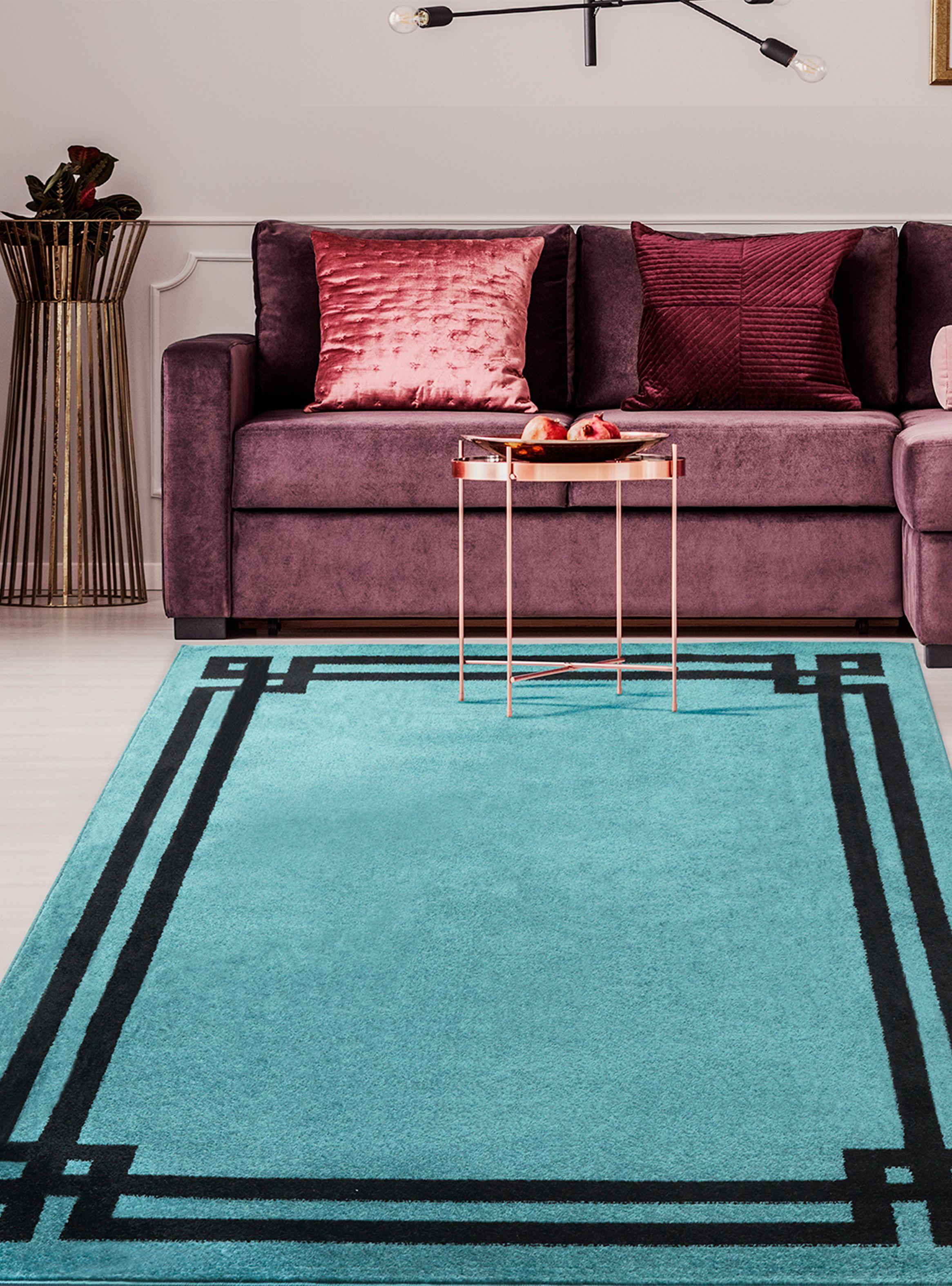 Alfombra 120 x 180 cm Amigo Turquesa Marco Negro-2