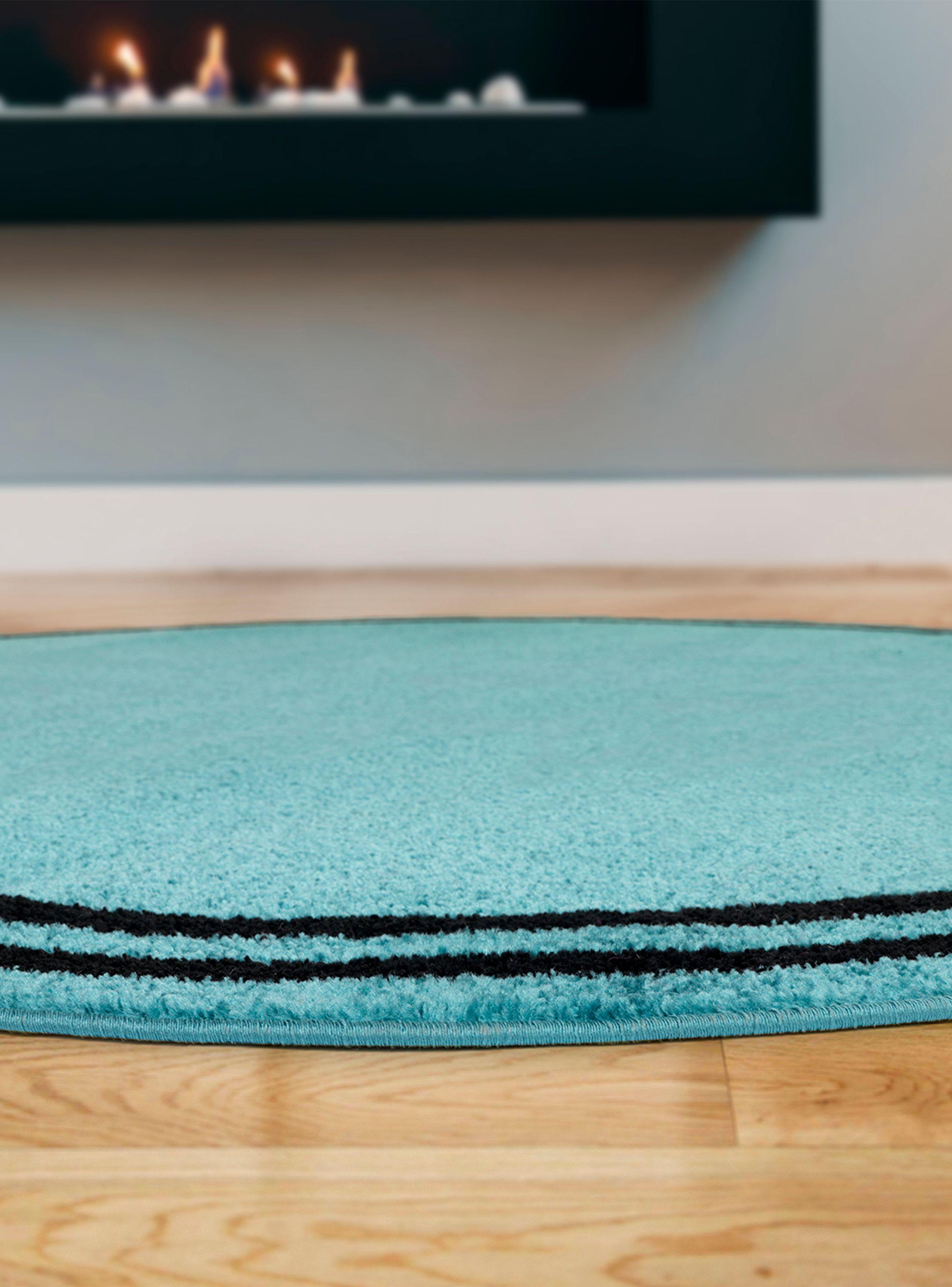Alfombra Redonda 160 x 160 cm Amigo Turquesa Borde Negro-5