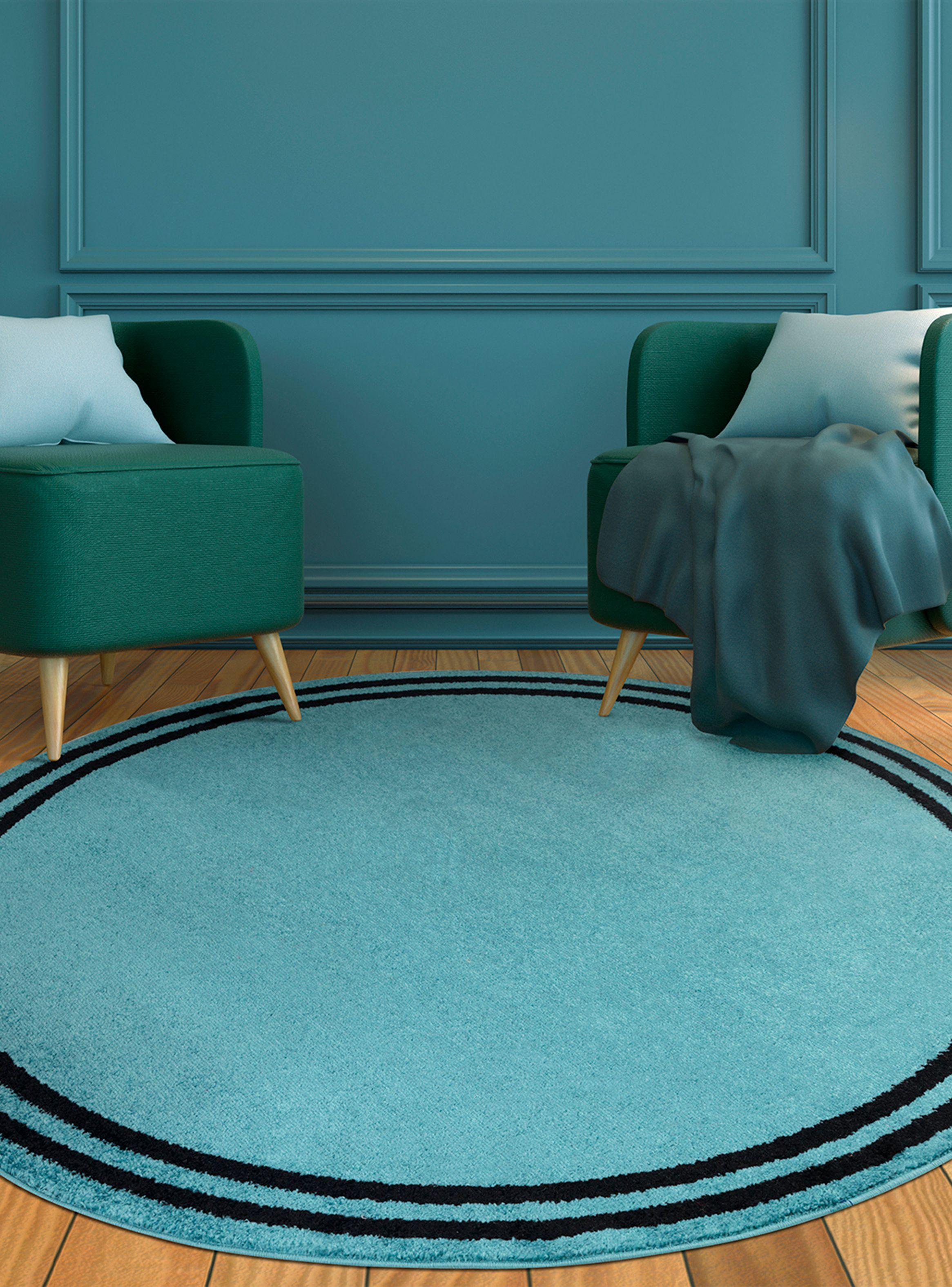 Alfombra Redonda 160 x 160 cm Amigo Turquesa Borde Negro-2
