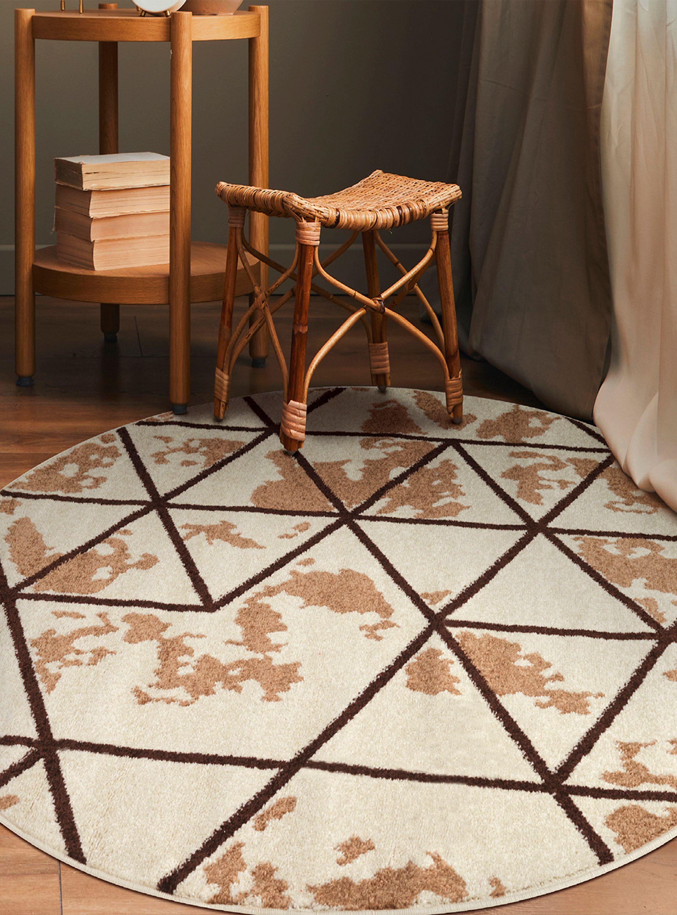 Alfombra Redonda Amigo Beige 160 x 160 cm Líneas Café-2