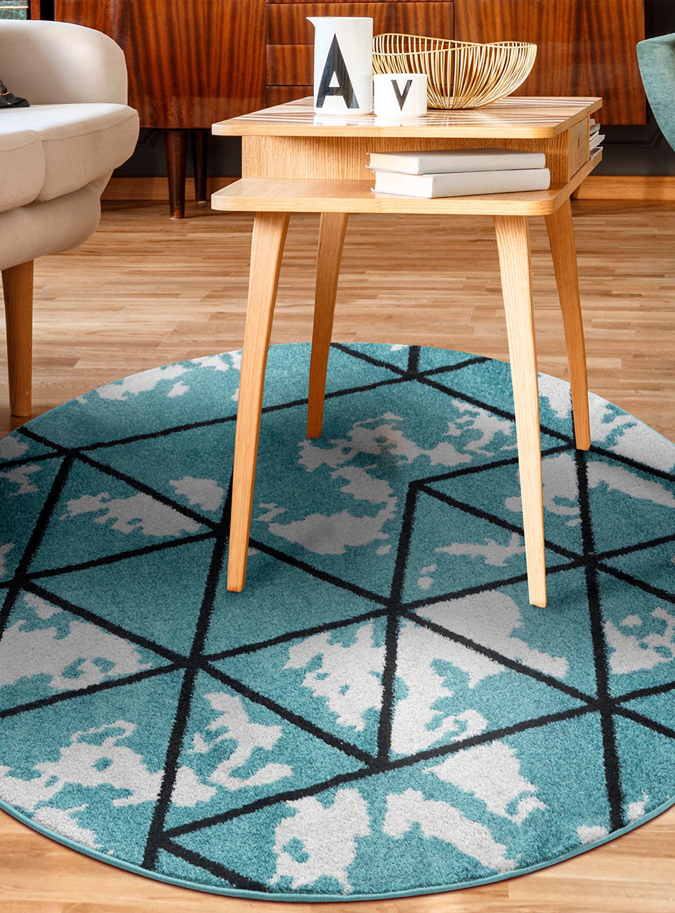 Alfombra Redonda 160 x 160 cm Amigo Turquesa Líneas-2