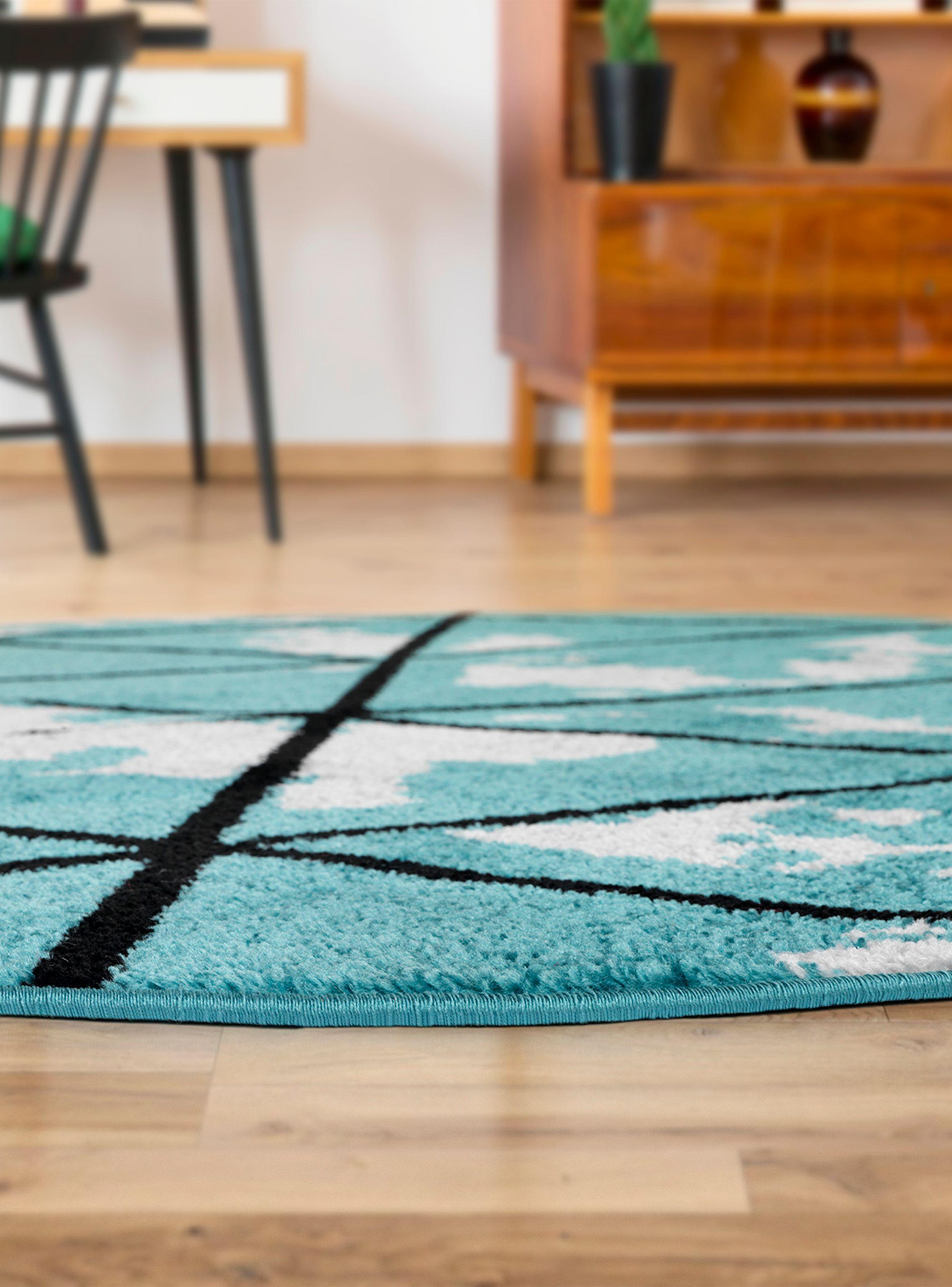 Alfombra Redonda 160 x 160 cm Amigo Turquesa Líneas-5