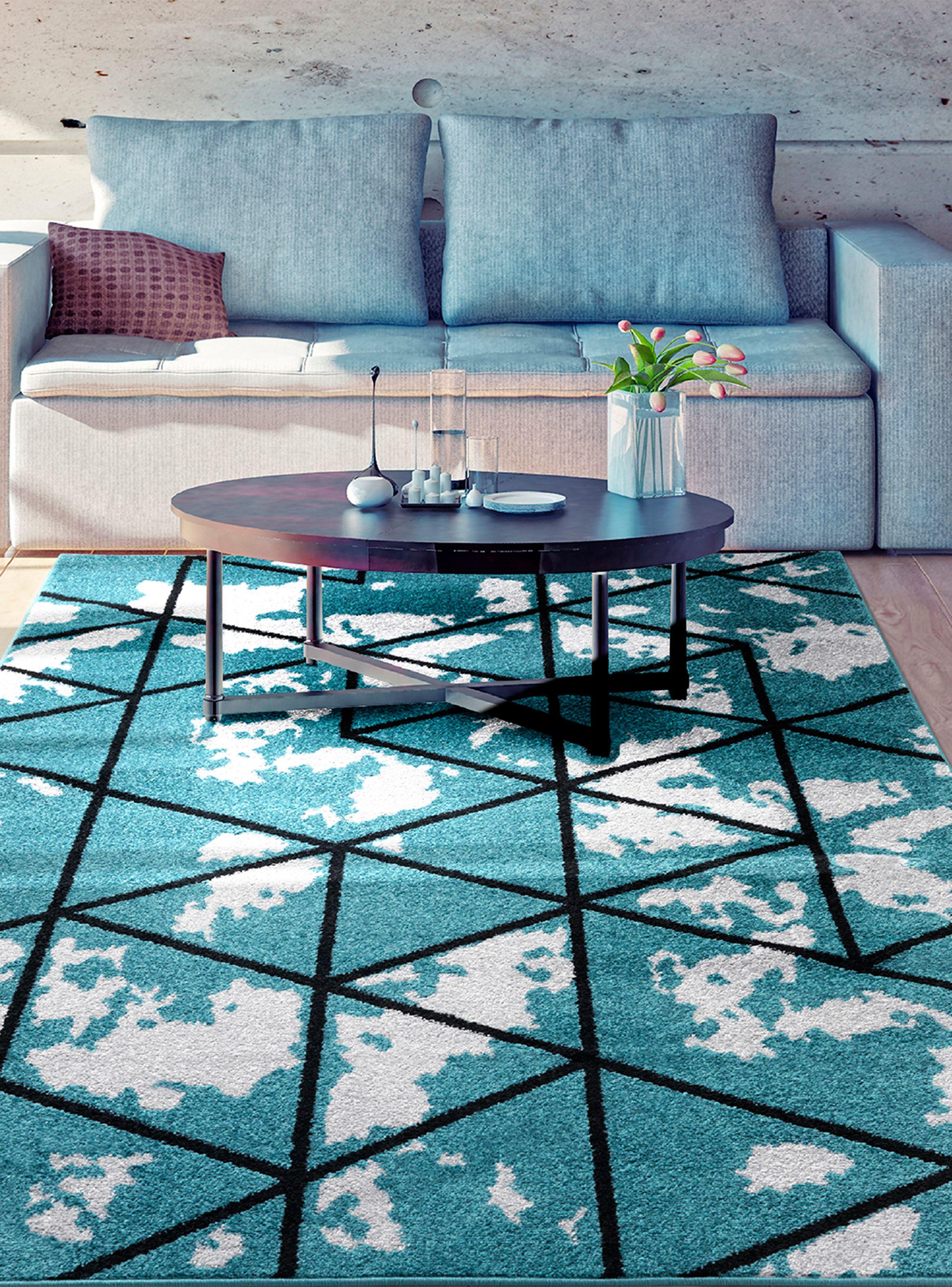 Alfombra 200 x 290 cm Amigo Turquesa Líneas-2