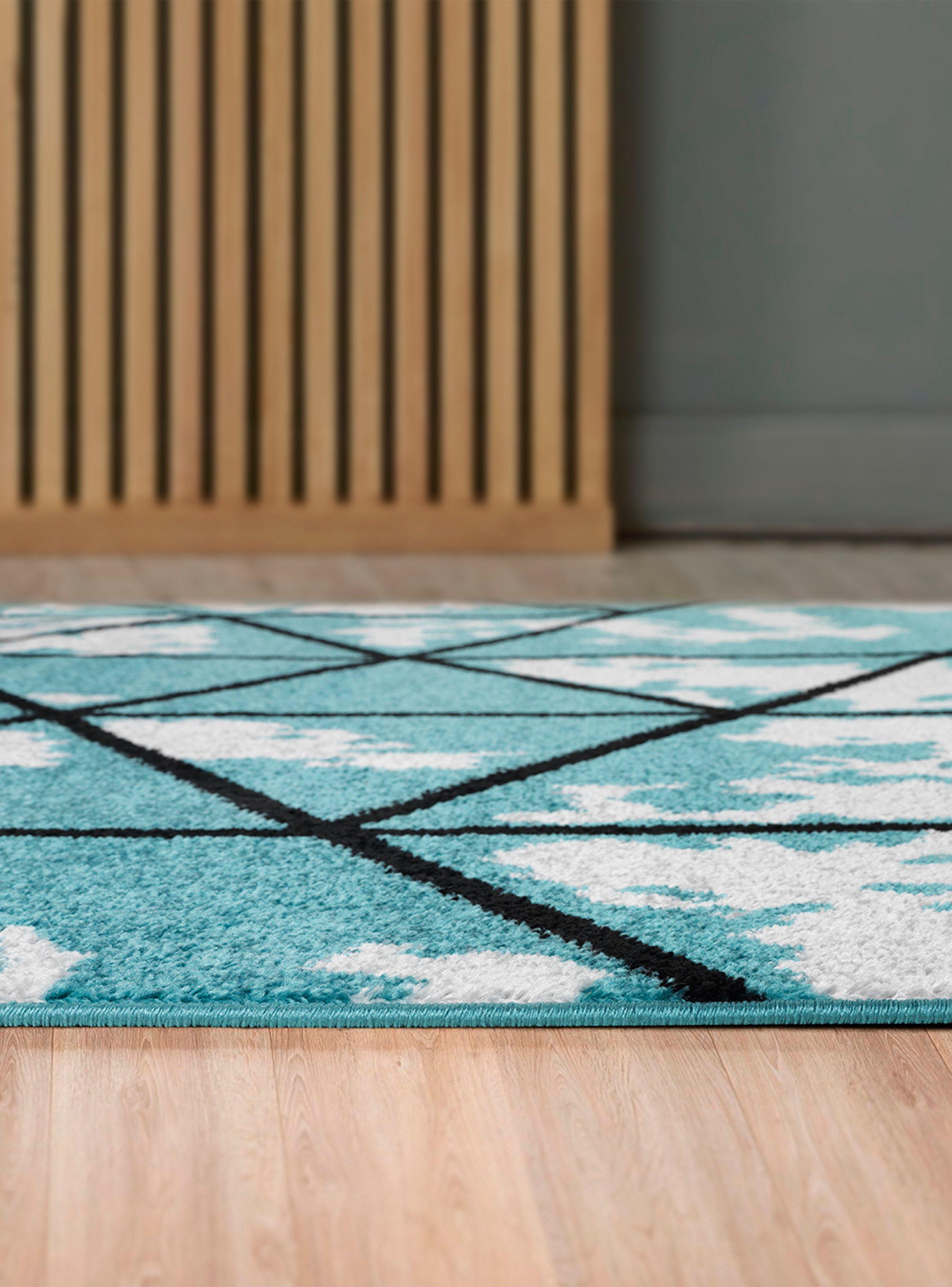 Alfombra 200 x 290 cm Amigo Turquesa Líneas-5