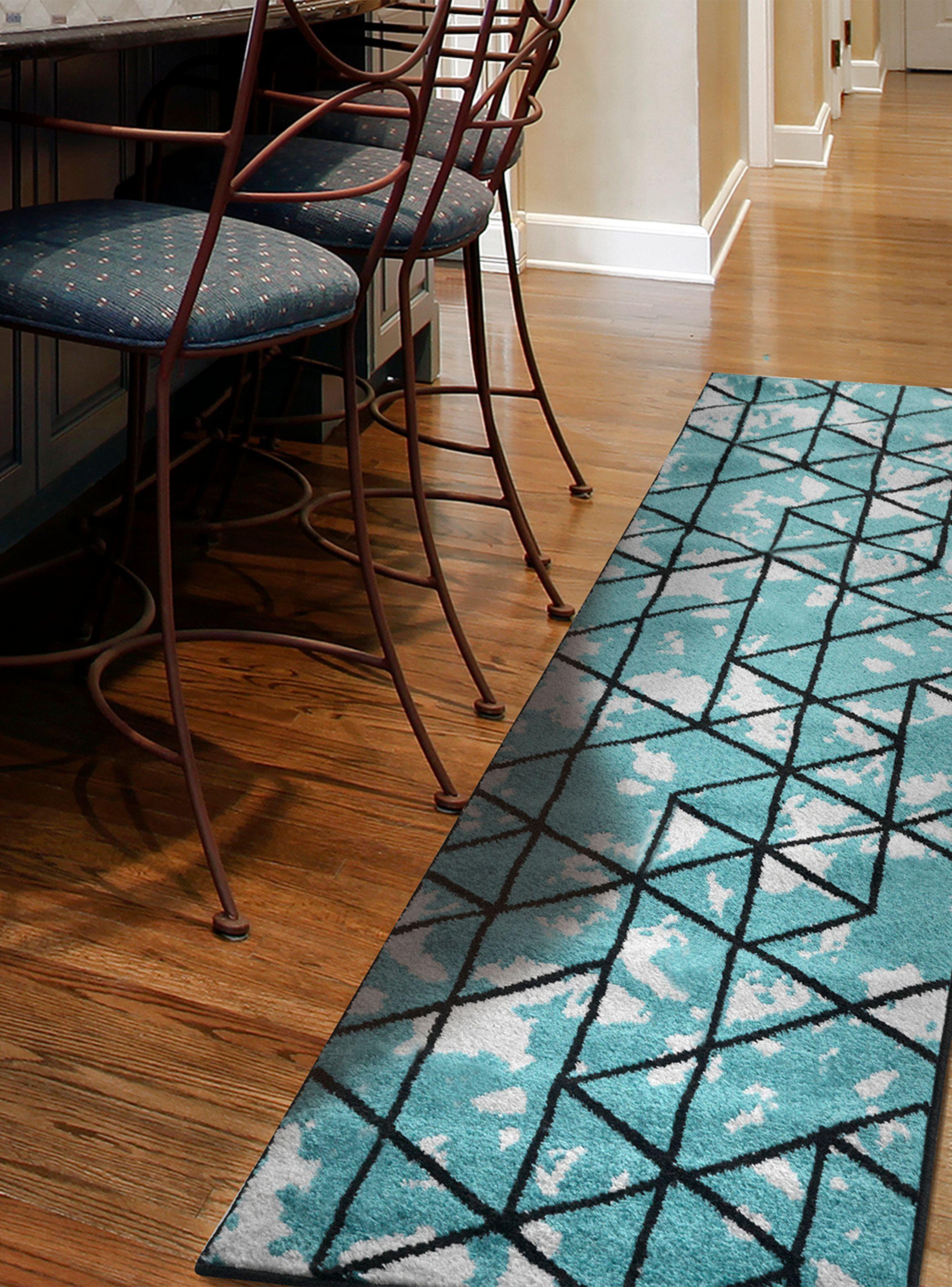 Alfombra Pasillo 70 x 230 cm Amigo Turquesa Líneas-2