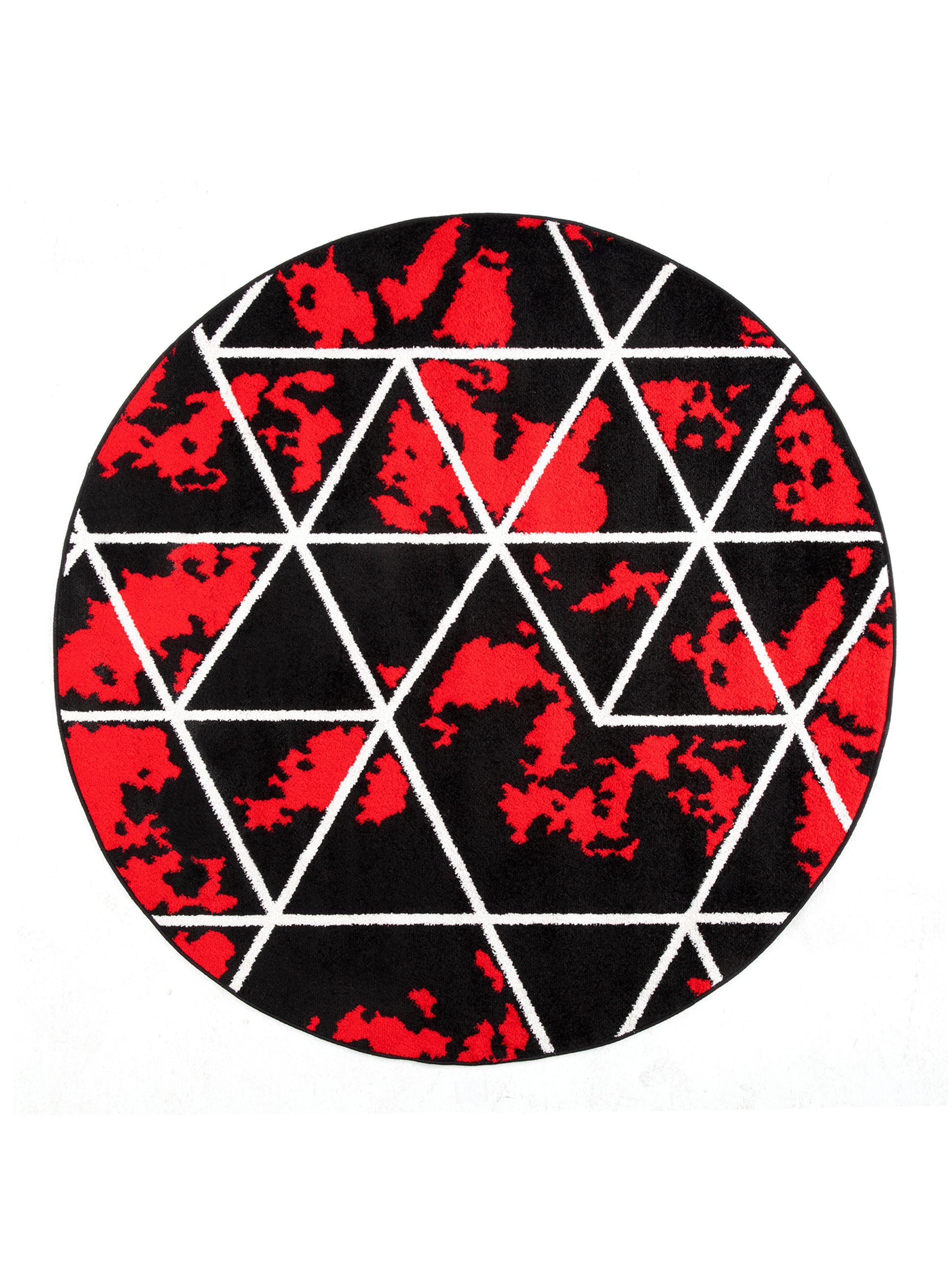 Alfombra Redonda 160 x 160 cm Amigo Rojo Líneas-0