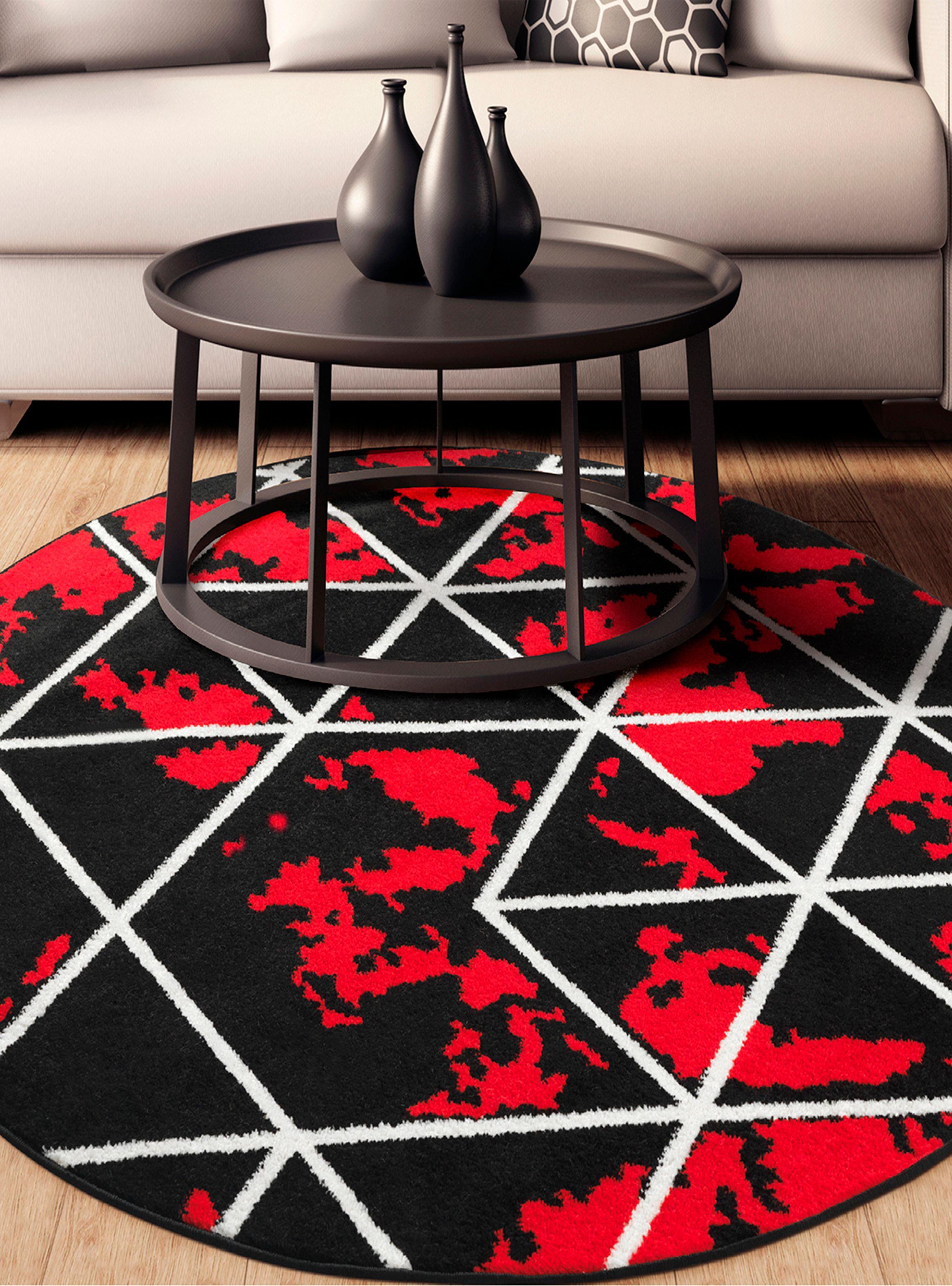 Alfombra Redonda 160 x 160 cm Amigo Rojo Líneas-2